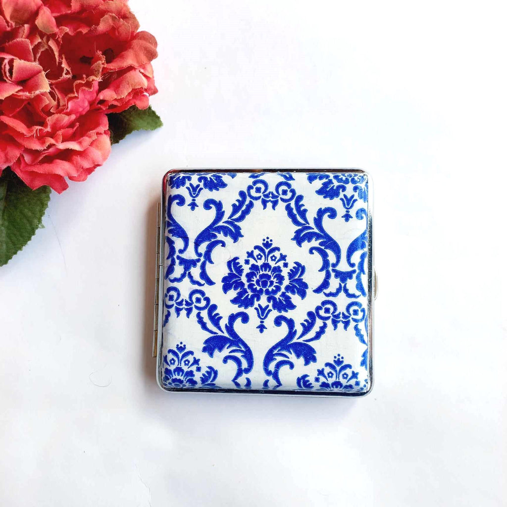 Mediterranean Tiles Cigarette Case, ID Card Case, Business Card Case, Distresed Blue Case, Credit Card Wallet, Fashion Cigarrette Holder