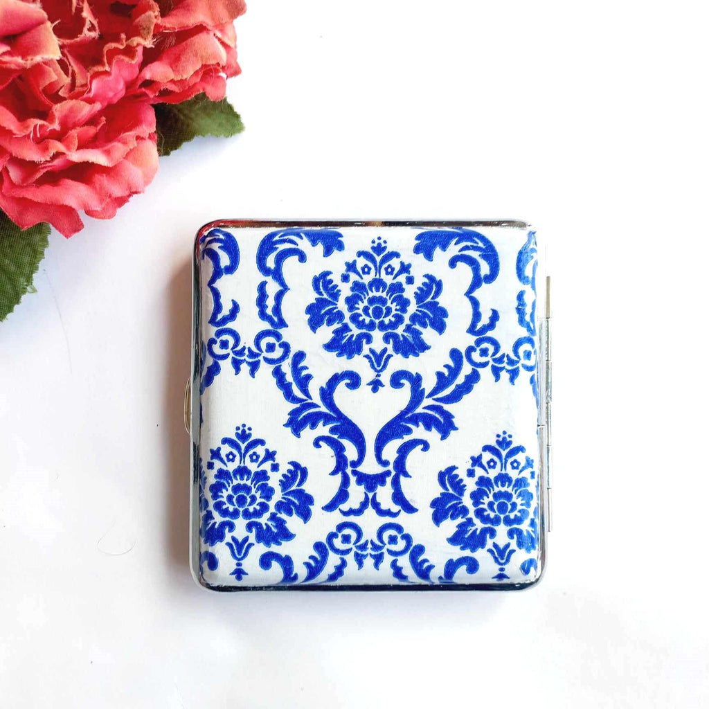Mediterranean Tiles Cigarette Case, ID Card Case, Business Card Case, Distresed Blue Case, Credit Card Wallet, Fashion Cigarrette Holder