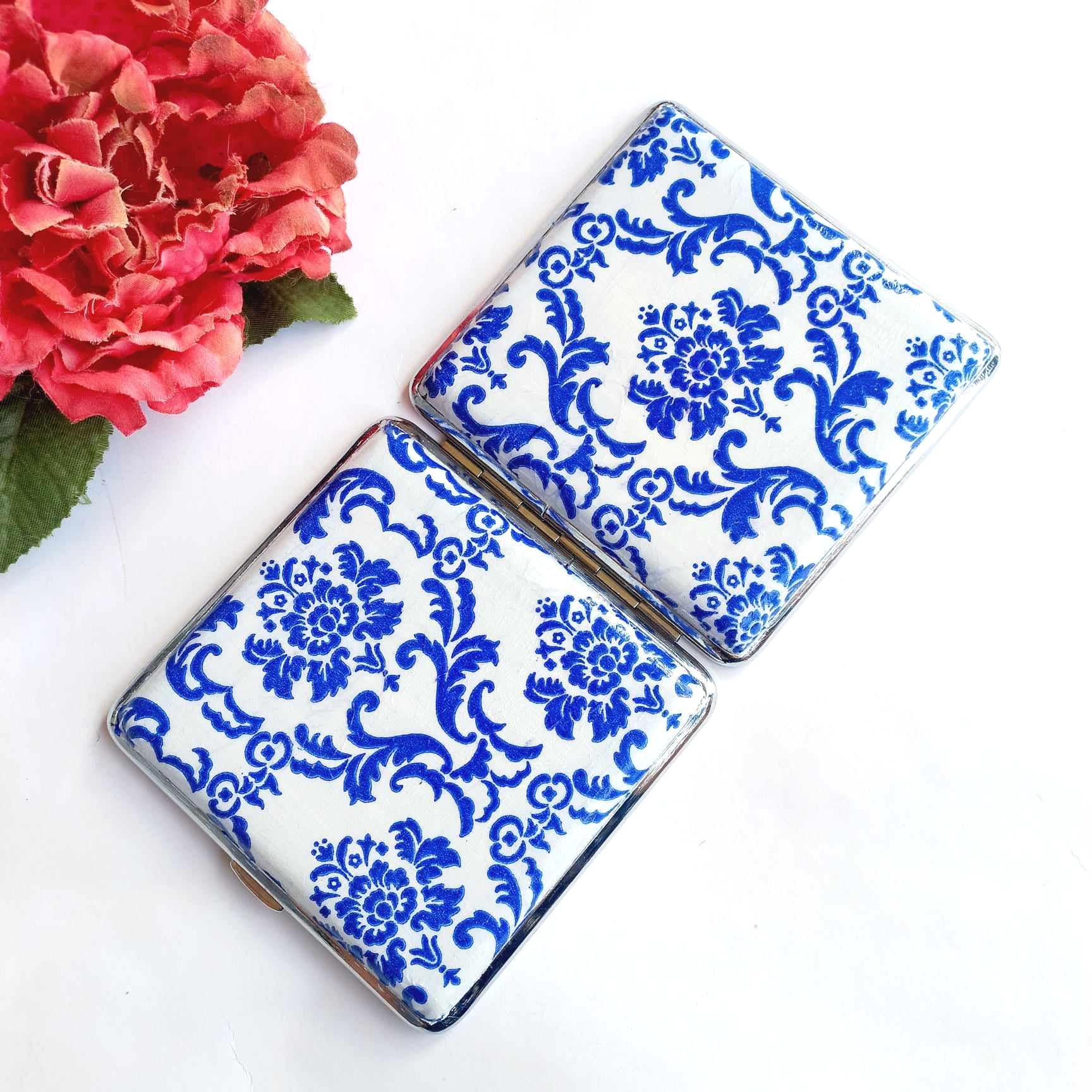 Mediterranean Tiles Cigarette Case, ID Card Case, Business Card Case, Distresed Blue Case, Credit Card Wallet, Fashion Cigarrette Holder