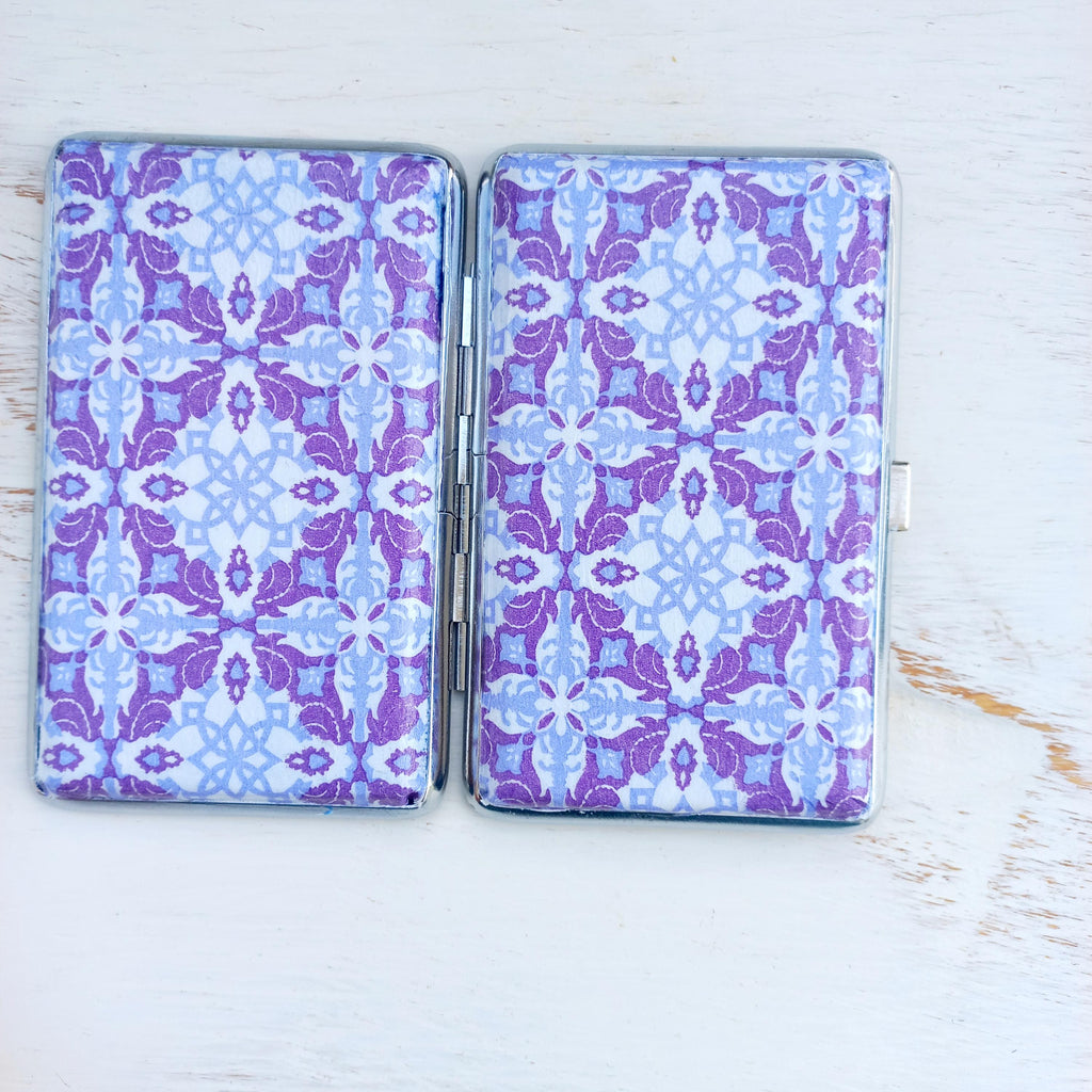 Mediterranean Tiles cigarrette case, 100's slim cigarette box, Purple White pattern, geometric pattern, business card case, elegant gift