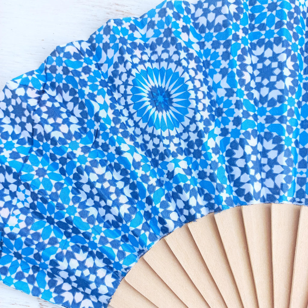 Blue Mandala Floral Hand Fan - WeddingEvening Dress Accessory - Spanish Style - Something Blue for Bride - Gift for Mom -