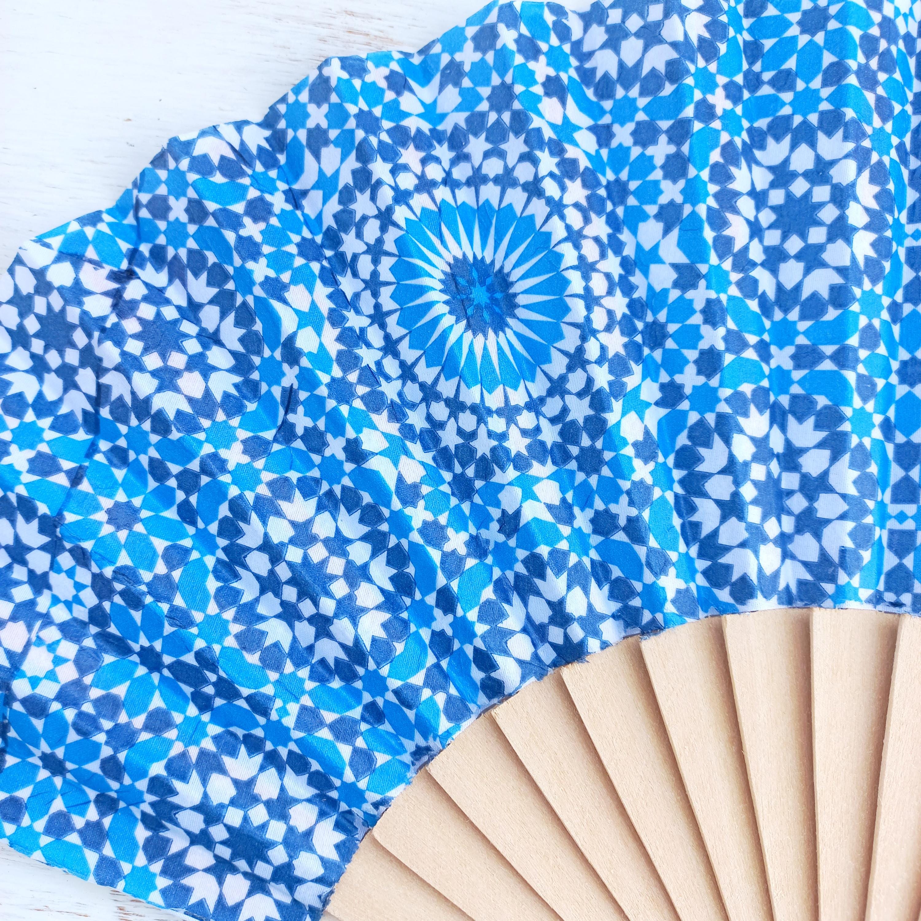 Blue Mandala Floral Hand Fan - WeddingEvening Dress Accessory - Spanish Style - Something Blue for Bride - Gift for Mom -