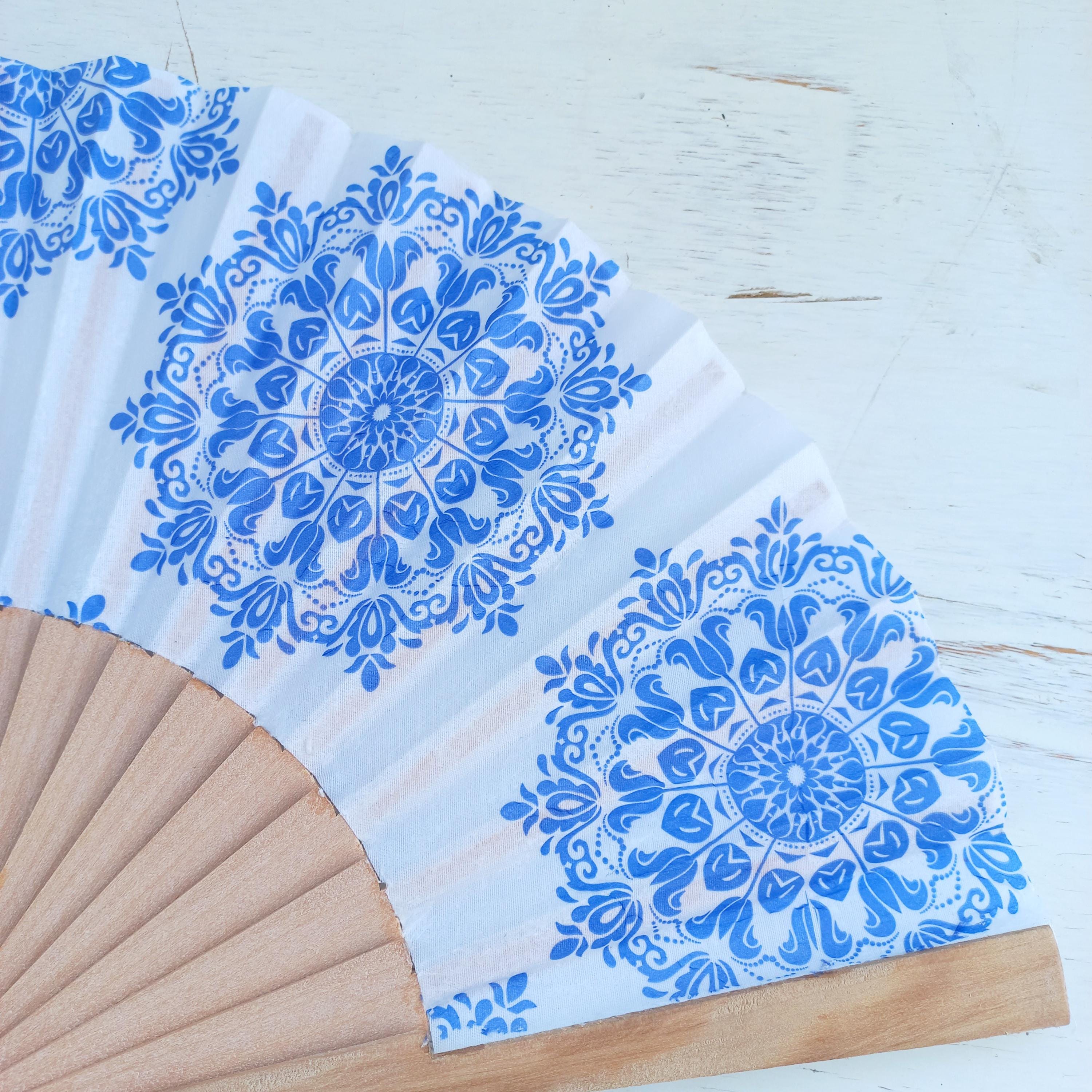 Blue Mandala Hand Fan - Wedding Dress or Evening Accessory - Spanish Design - Brides Something Blue - Moms Gift
