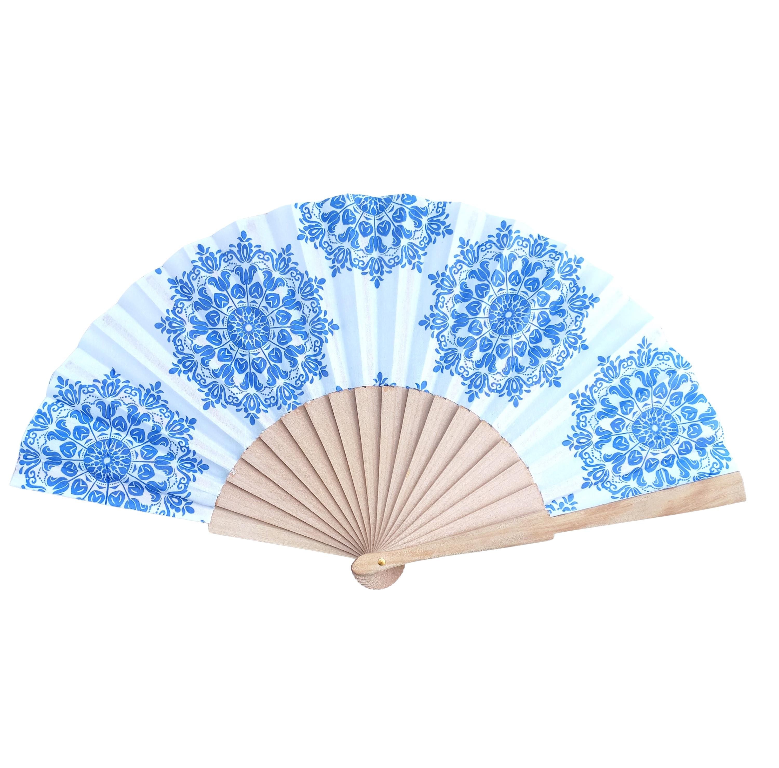 Blue Mandala Hand Fan - Wedding Dress or Evening Accessory - Spanish Design - Brides Something Blue - Moms Gift