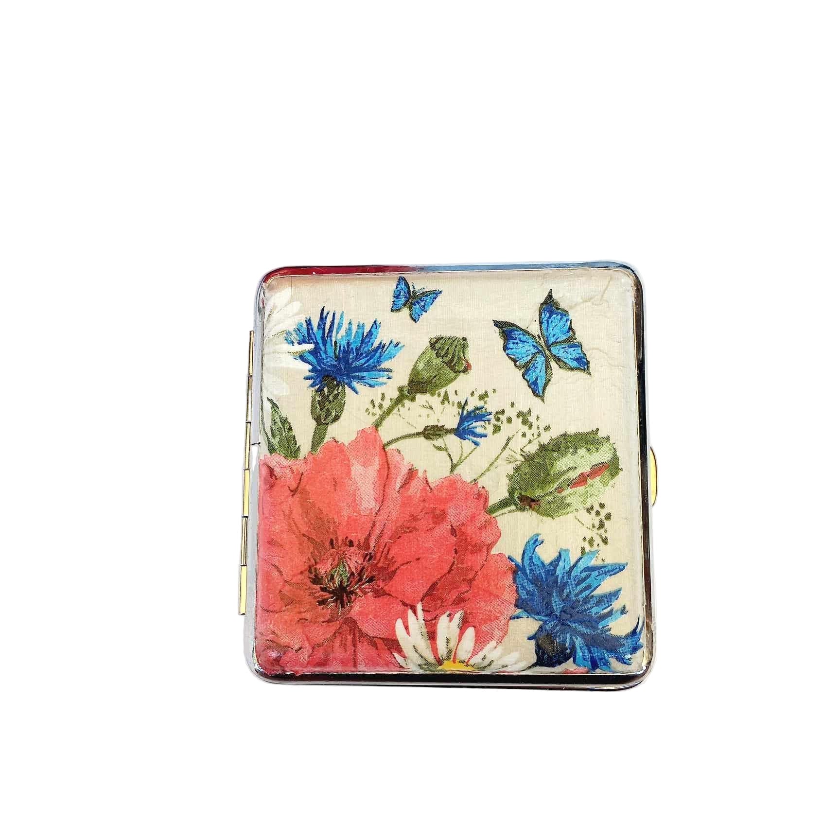Pitillera de Flores, Tarjetero Artesanal, Estuche Floral con Mariposas, Billetera Elegante