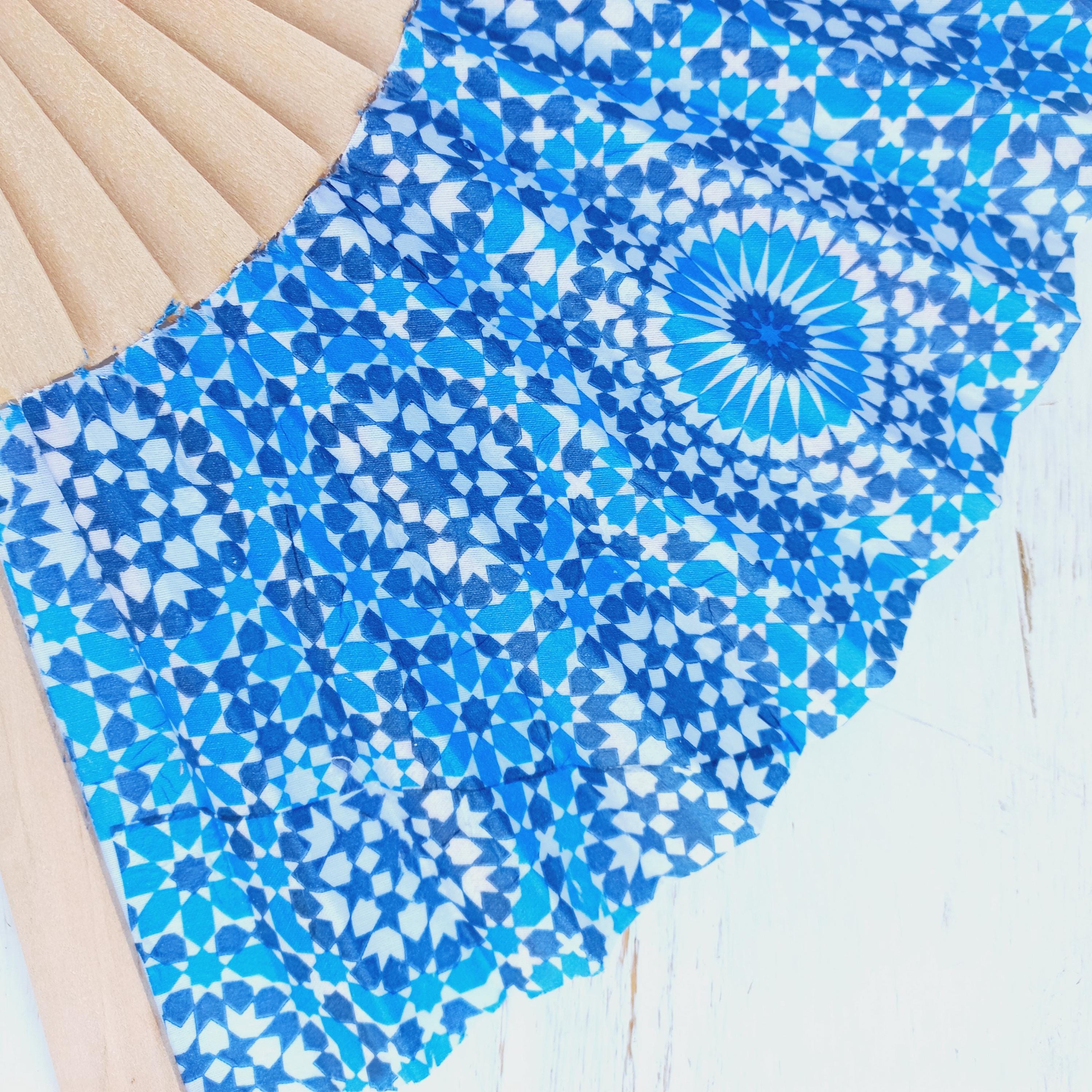 Blue Mandala Floral Hand Fan - WeddingEvening Dress Accessory - Spanish Style - Something Blue for Bride - Gift for Mom -