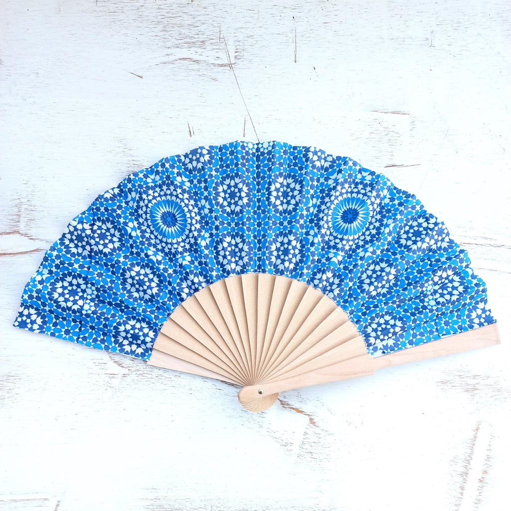 Blue Mandala Floral Hand Fan - WeddingEvening Dress Accessory - Spanish Style - Something Blue for Bride - Gift for Mom -