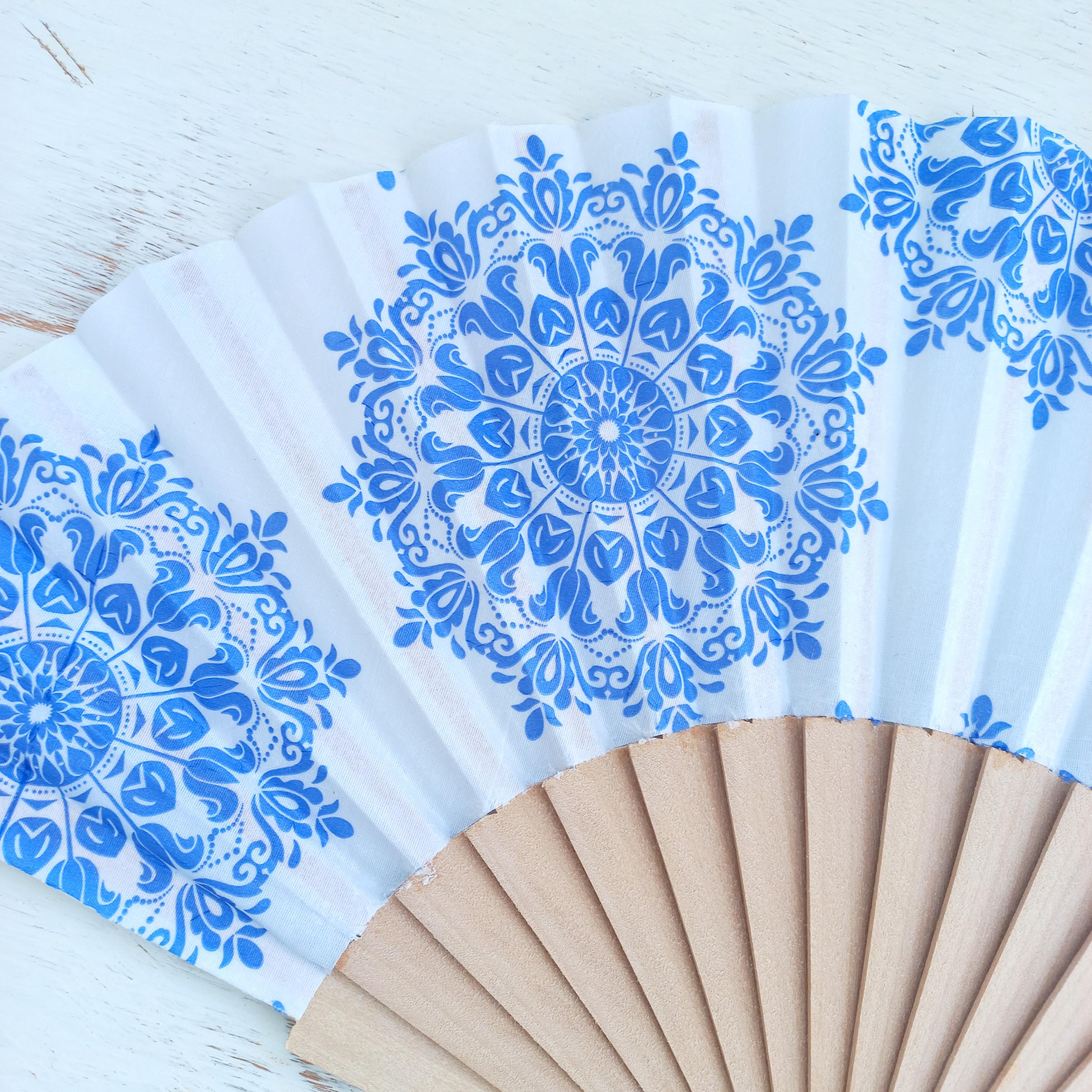 Blue Mandala Hand Fan - Wedding Dress or Evening Accessory - Spanish Design - Brides Something Blue - Moms Gift