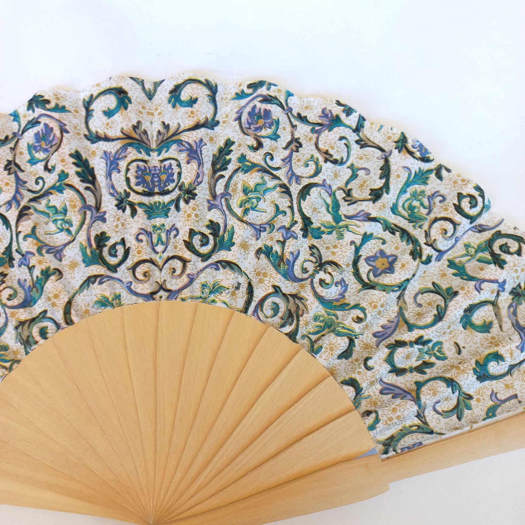 Blue Tiles Hand Fan, Mediterranean Floral Holding Fan, Wedding Dress Accessory, Spanish Hand Fan, Something blue for bride, gift for mom