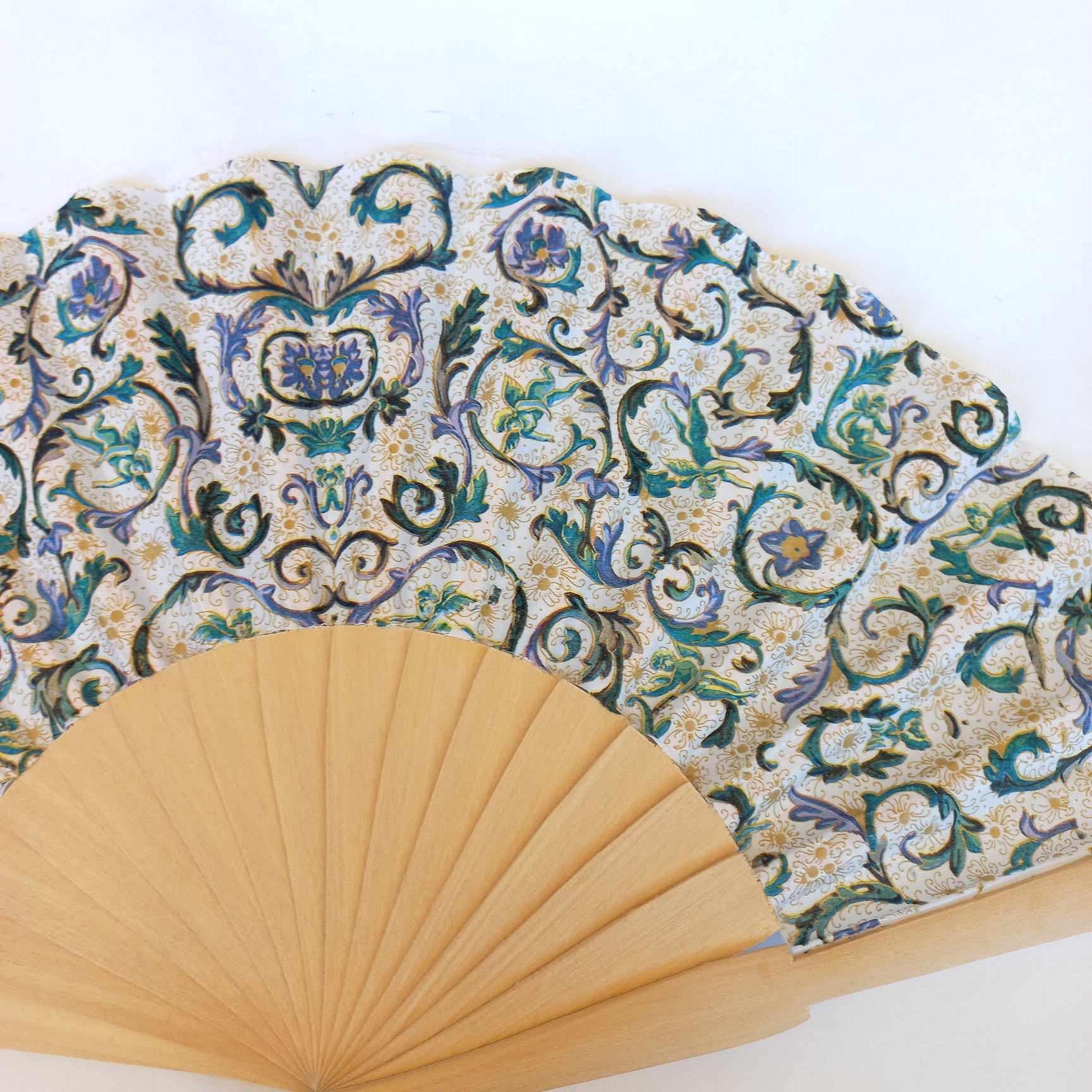 Blue Tiles Hand Fan, Mediterranean Floral Holding Fan, Wedding Dress Accessory, Spanish Hand Fan, Something blue for bride, gift for mom