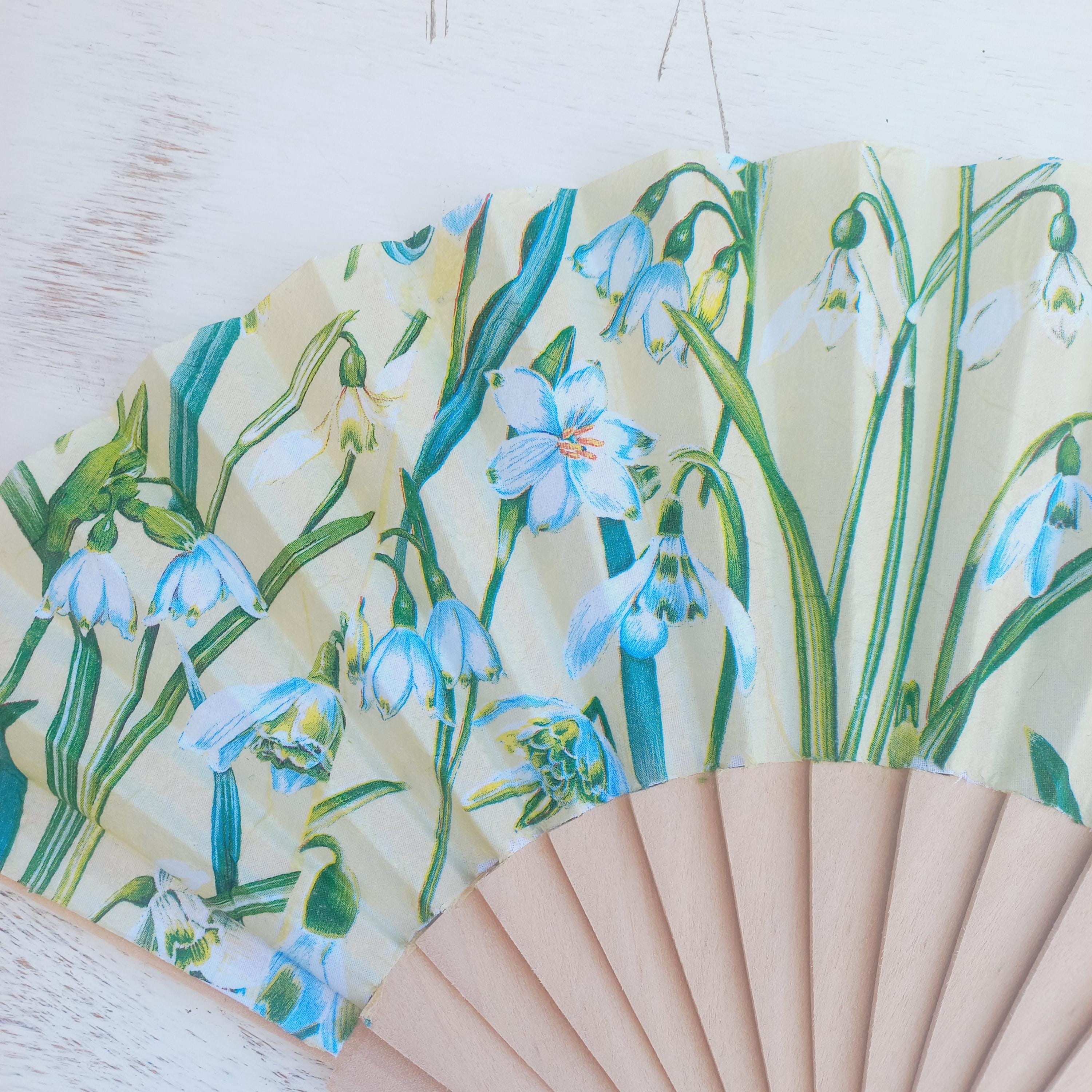 Snowdrops Hand Fan, Floral Holding Fan, Spring Evening or Wedding Acessory, Spanish Hand Fan, winter blossom hand fan,  gift for mom