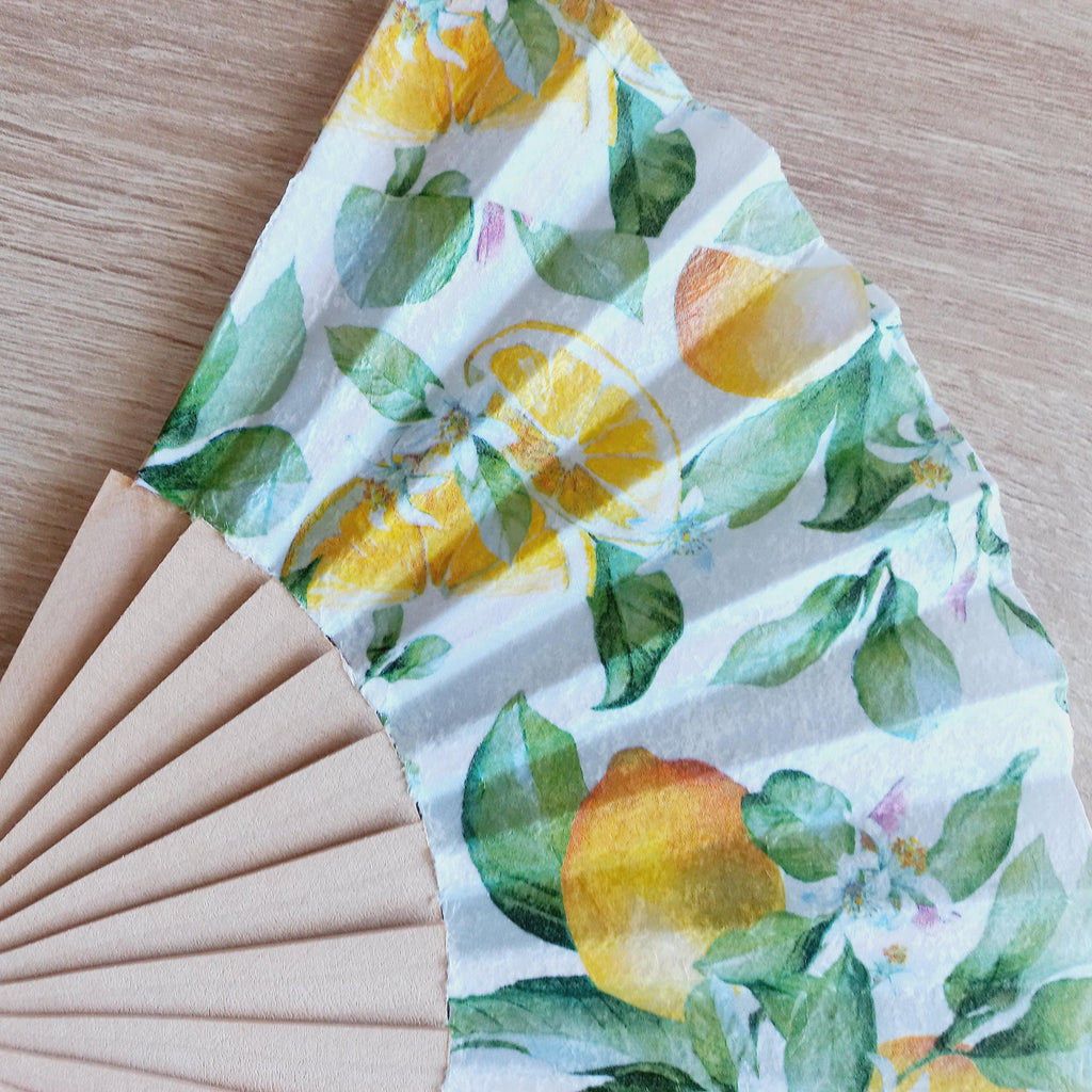 Lemons Hand Fan, Citric Folding Fan, Wedding Hand Fan, Scllop Handheld fan, Bride Hand Fan, Gift for Bridesmaid, Summer wedding accessory