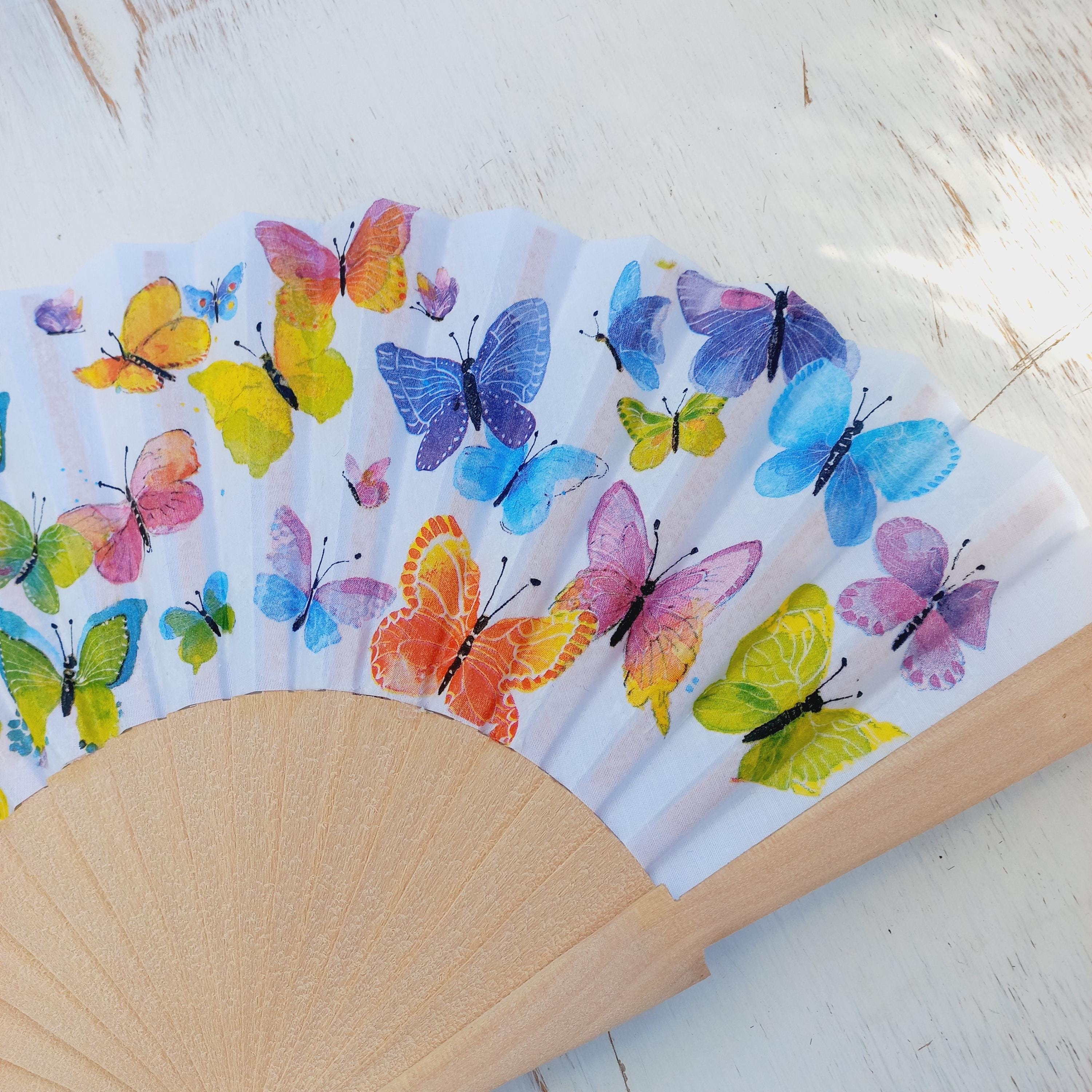 Colorful butterflies Hand Fan, rainbow  Holding Fan, Wedding Dress Accessory, Spanish Hand Fan, gift for mom, LGBT hand fan, bride hand fan