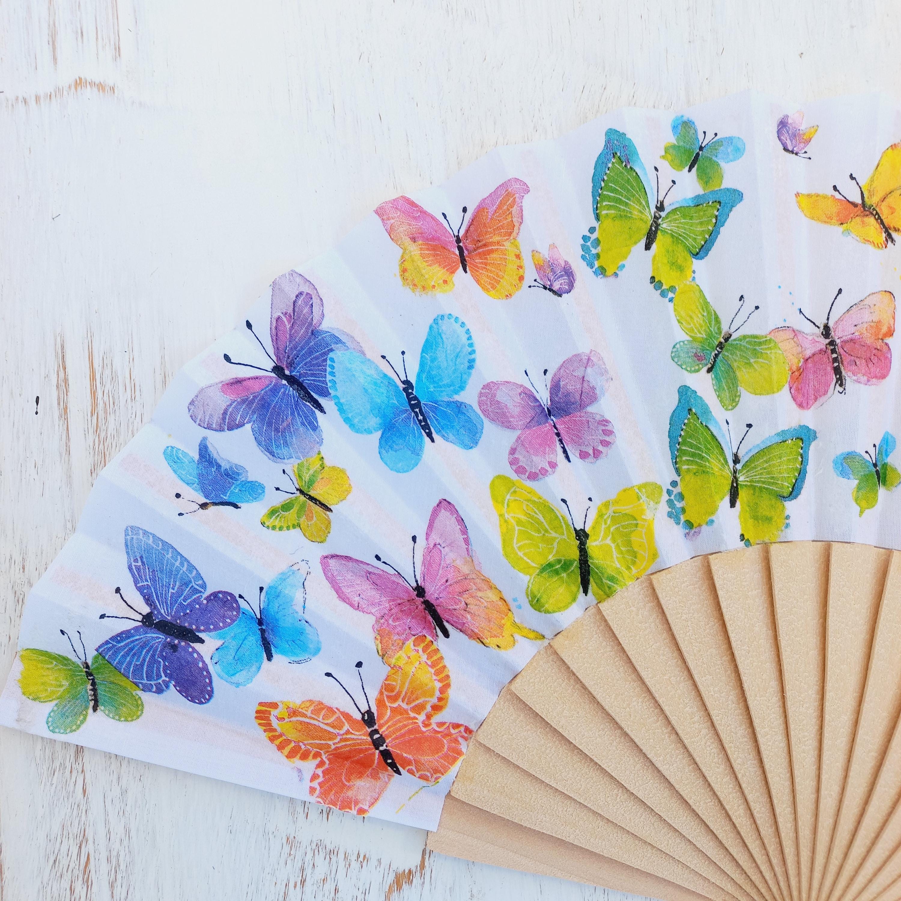 Colorful butterflies Hand Fan, rainbow  Holding Fan, Wedding Dress Accessory, Spanish Hand Fan, gift for mom, LGBT hand fan, bride hand fan
