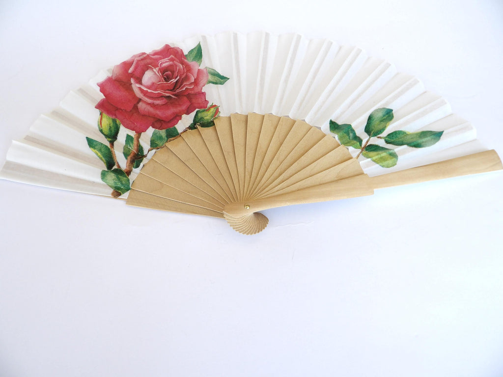 Red Rose Hand Fan, Woman Hand Fan, Spanish fan, Hot Summer Accessory, Trendy Wedding Gift, Scallop Folding Fan, Fashion Hand Fan, Abanico