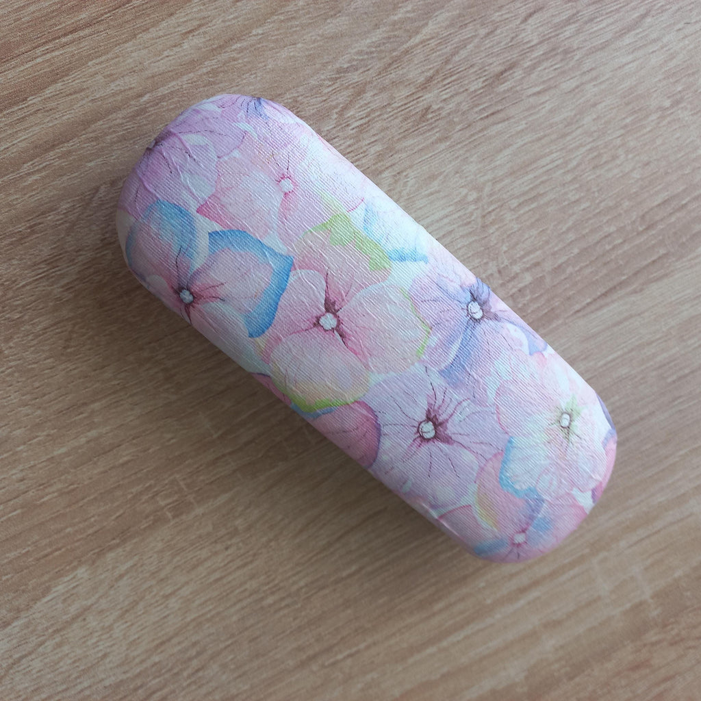 Pink Hydrangea Eyeglass Case, Portable Hard Glasses Case, Floral Eyeglass Protector, Adorable Eyeglasses Box,  Reading glasses case