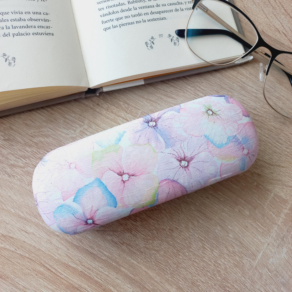 Pink Hydrangea Eyeglass Case, Portable Hard Glasses Case, Floral Eyeglass Protector, Adorable Eyeglasses Box,  Reading glasses case