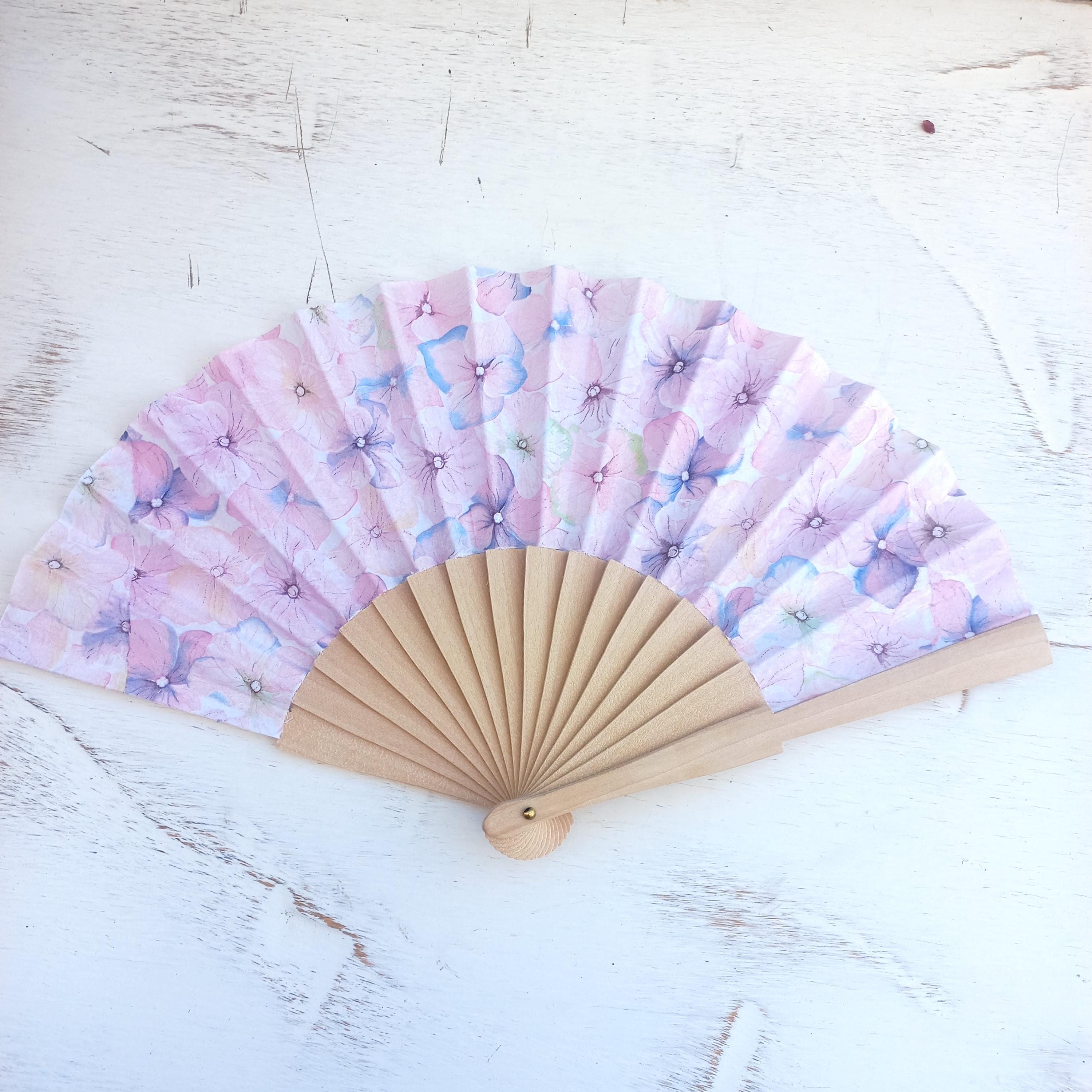 Pink Hortensia Hand Fan, Floral Holding Fan, floral hand fan for woman, Spanish Hand Fan, gift for bride, summer wedding accessory