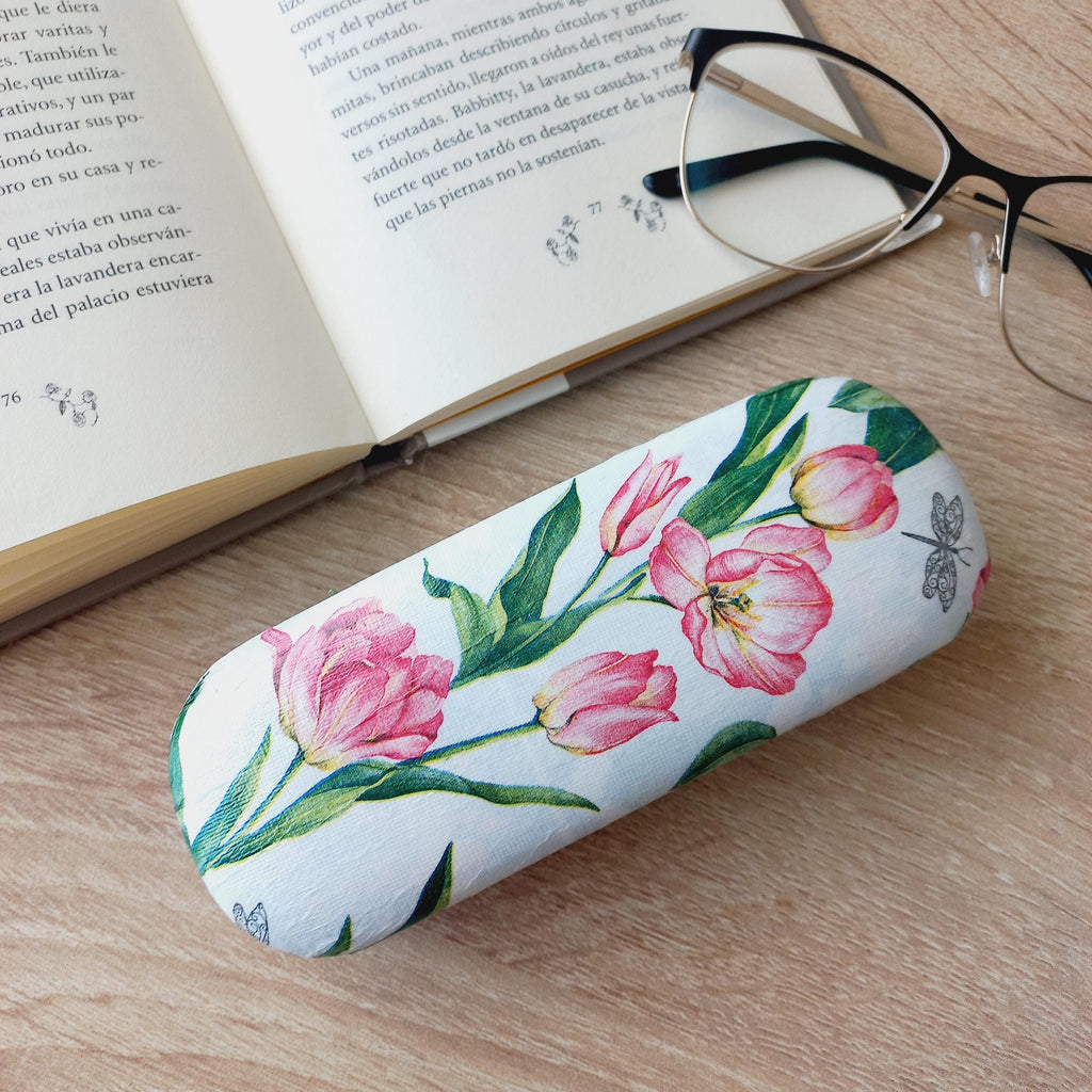 Tulips Eyeglass Case, Portable Hard Glasses Case, Floral Eyeglass Protector, Adorable Eyeglasses Box,  Reading glasses Case