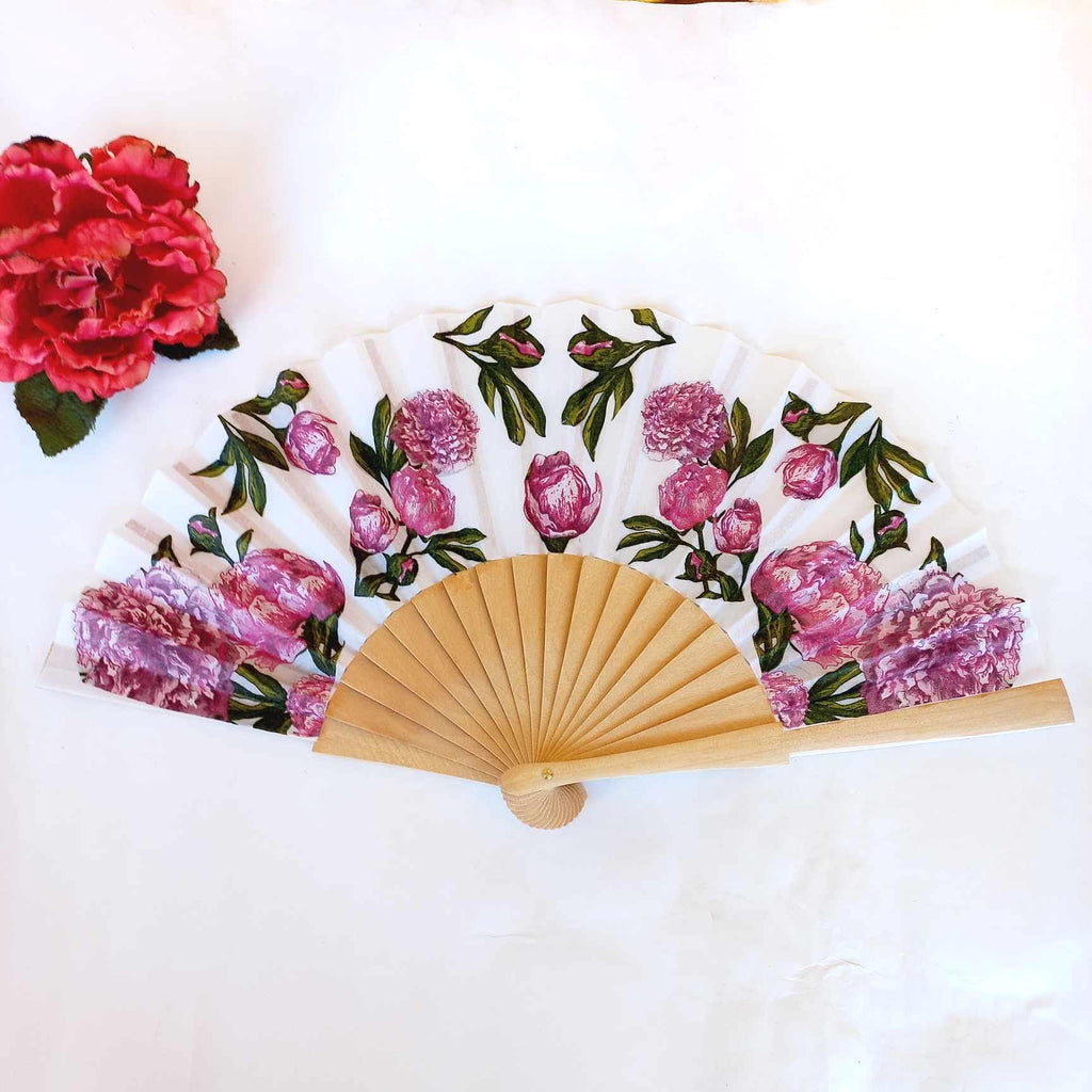 Purple peony Hand Fan, Floral Holding Fan, Meadow flowers hand fan for woman, Spanish Hand Fan, gift for bride, summer wedding accessory