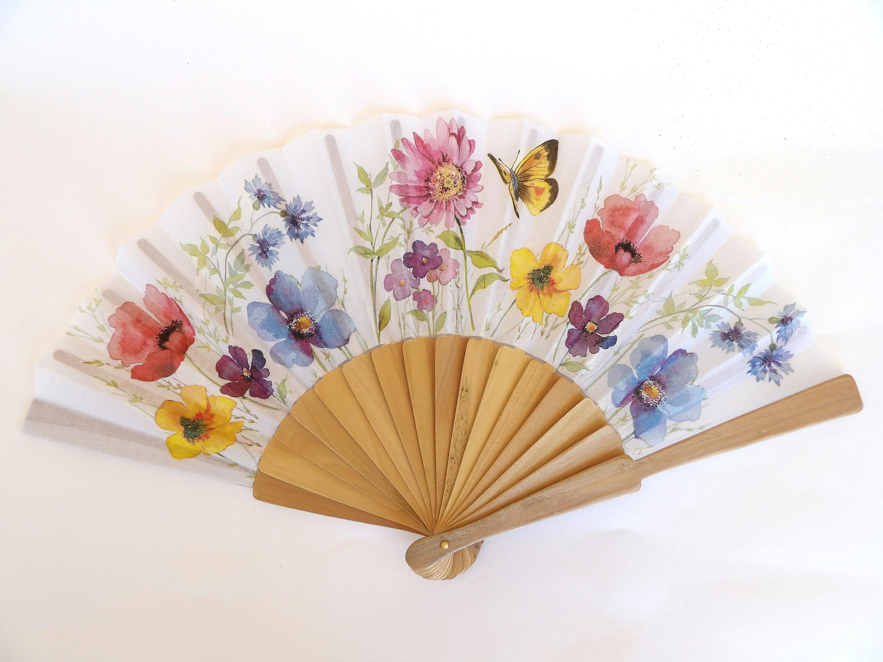 Wild flowers Hand Fan, Floral Holding Fan, Evening or Wedding Dress Accessory, Spanish Hand Fan, gift for bride, gift for bride mom