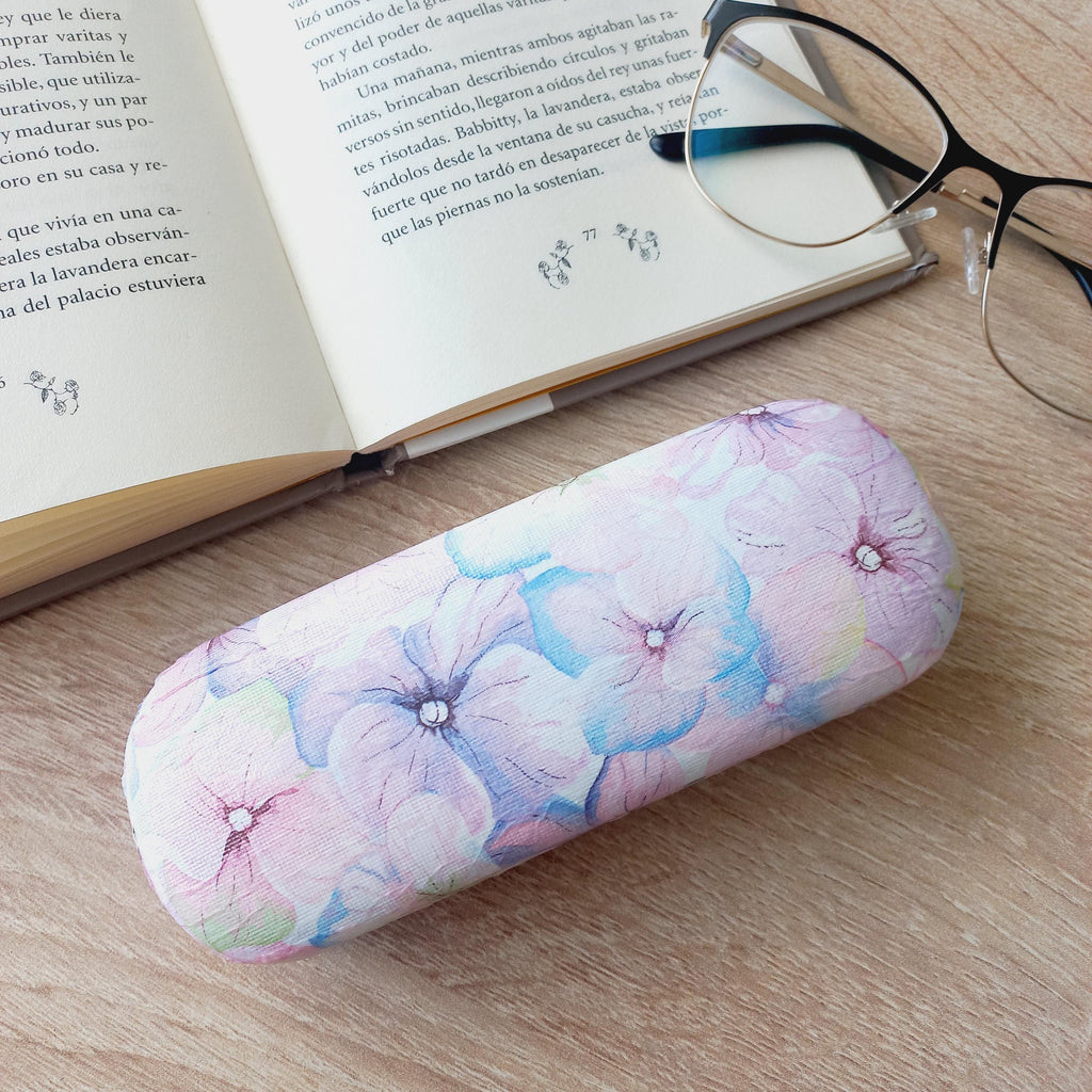 Pink Hydrangea Eyeglass Case, Portable Hard Glasses Case, Floral Eyeglass Protector, Adorable Eyeglasses Box,  Reading glasses case
