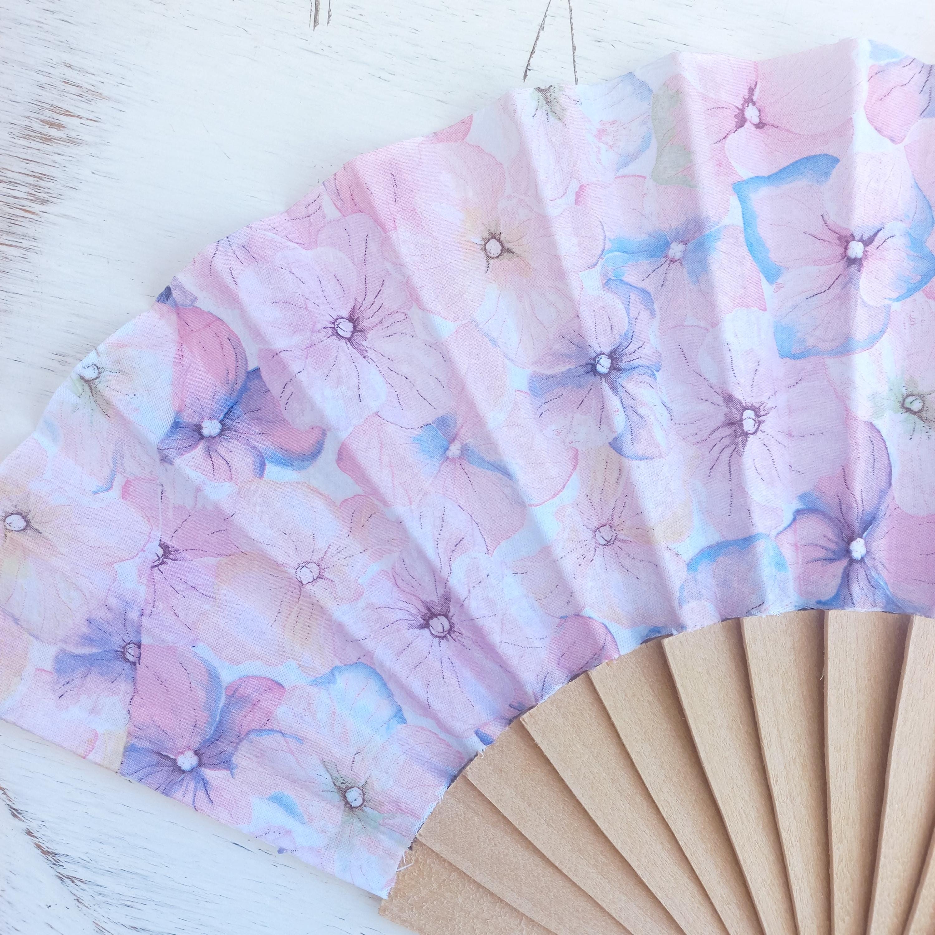 Pink Hortensia Hand Fan, Floral Holding Fan, floral hand fan for woman, Spanish Hand Fan, gift for bride, summer wedding accessory