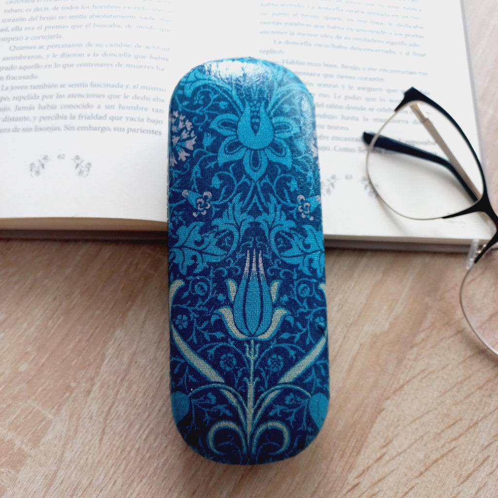 Tulip and Net Blue Eyeglass Case, Portable Hard Glasses Case, William Morris Eyeglass Protector, Adorable Eyeglasses Box,  Reading glasses