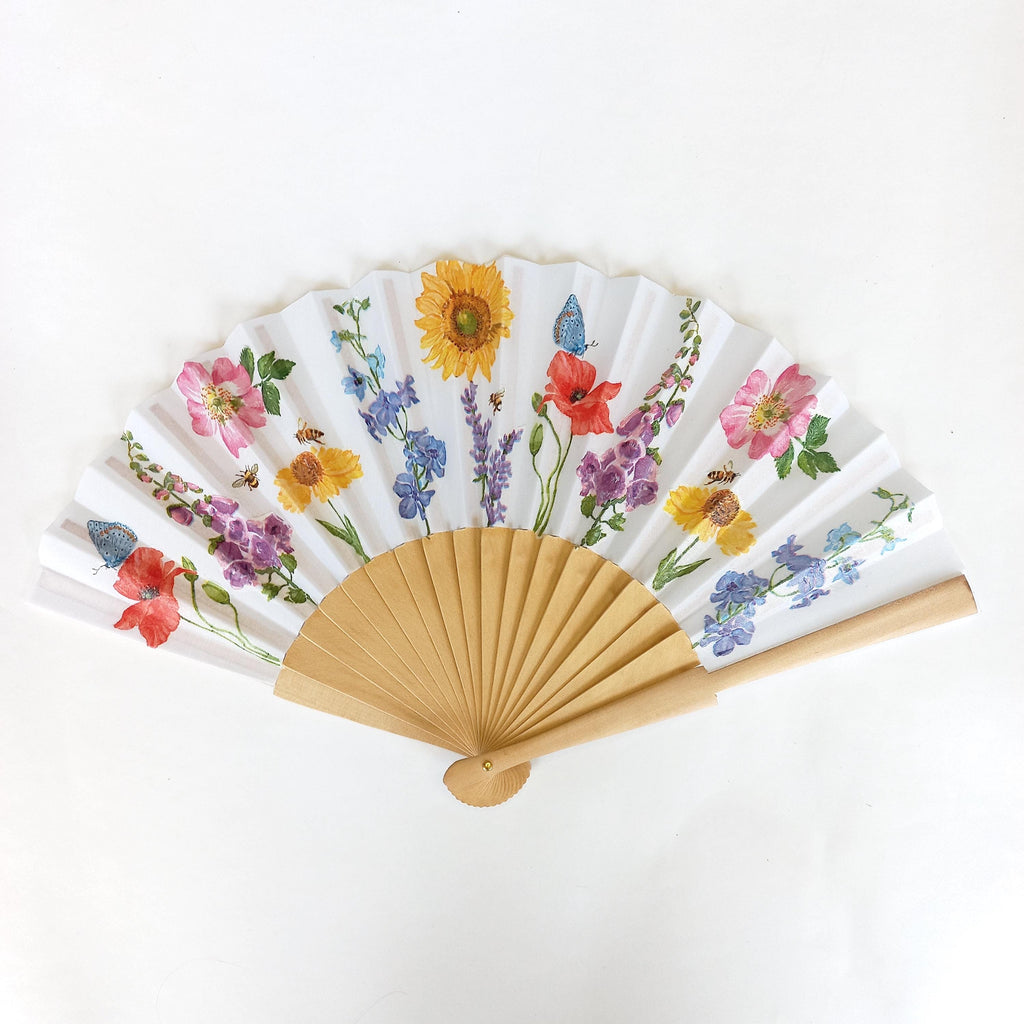 Wild flowers Hand Fan, Floral Holding Fan, Meadow flowers hand fan for woman, Spanish Hand Fan, gift for bride, summer wedding accessory