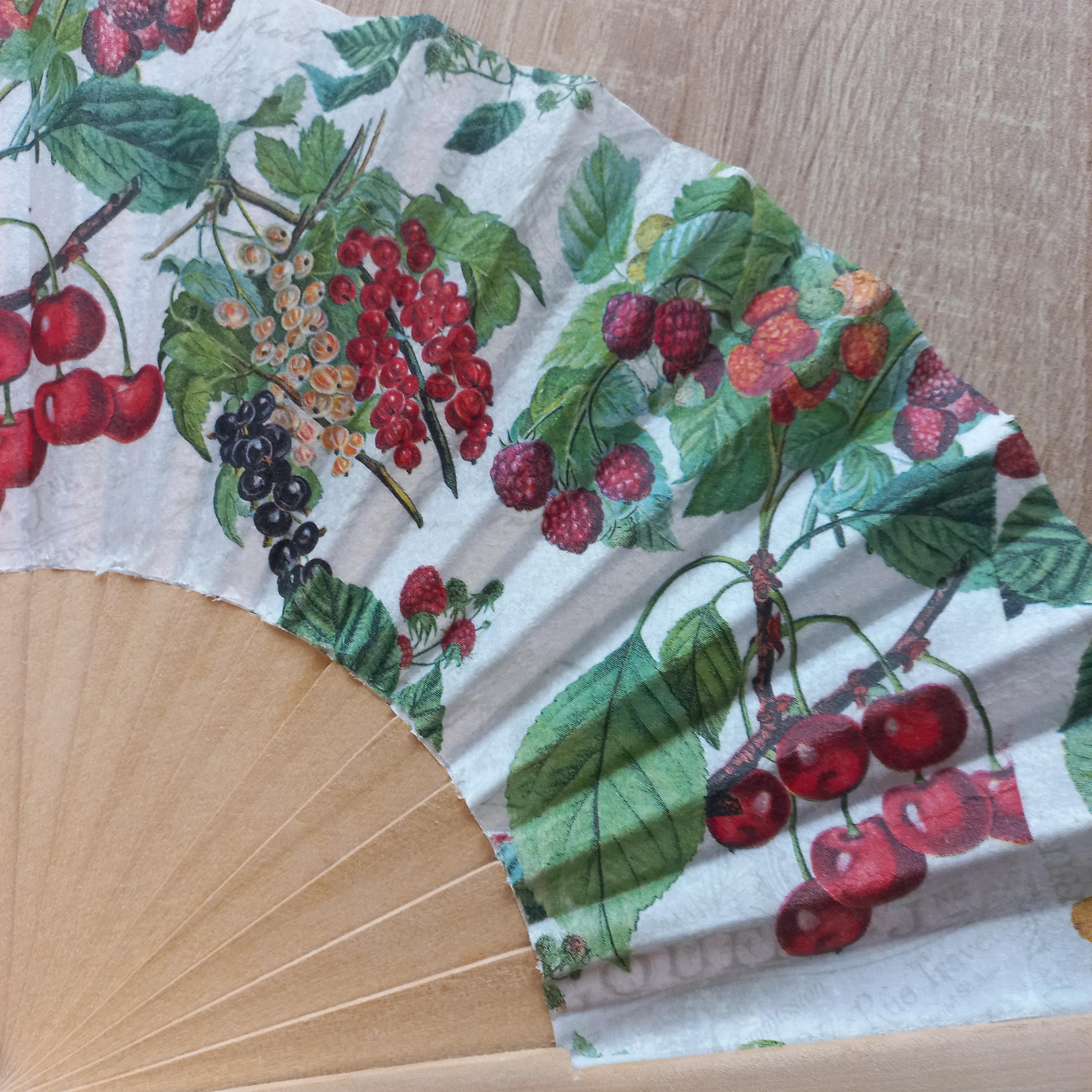 Handmade Fruit Hand Fan: Cherry & Raspberry Design