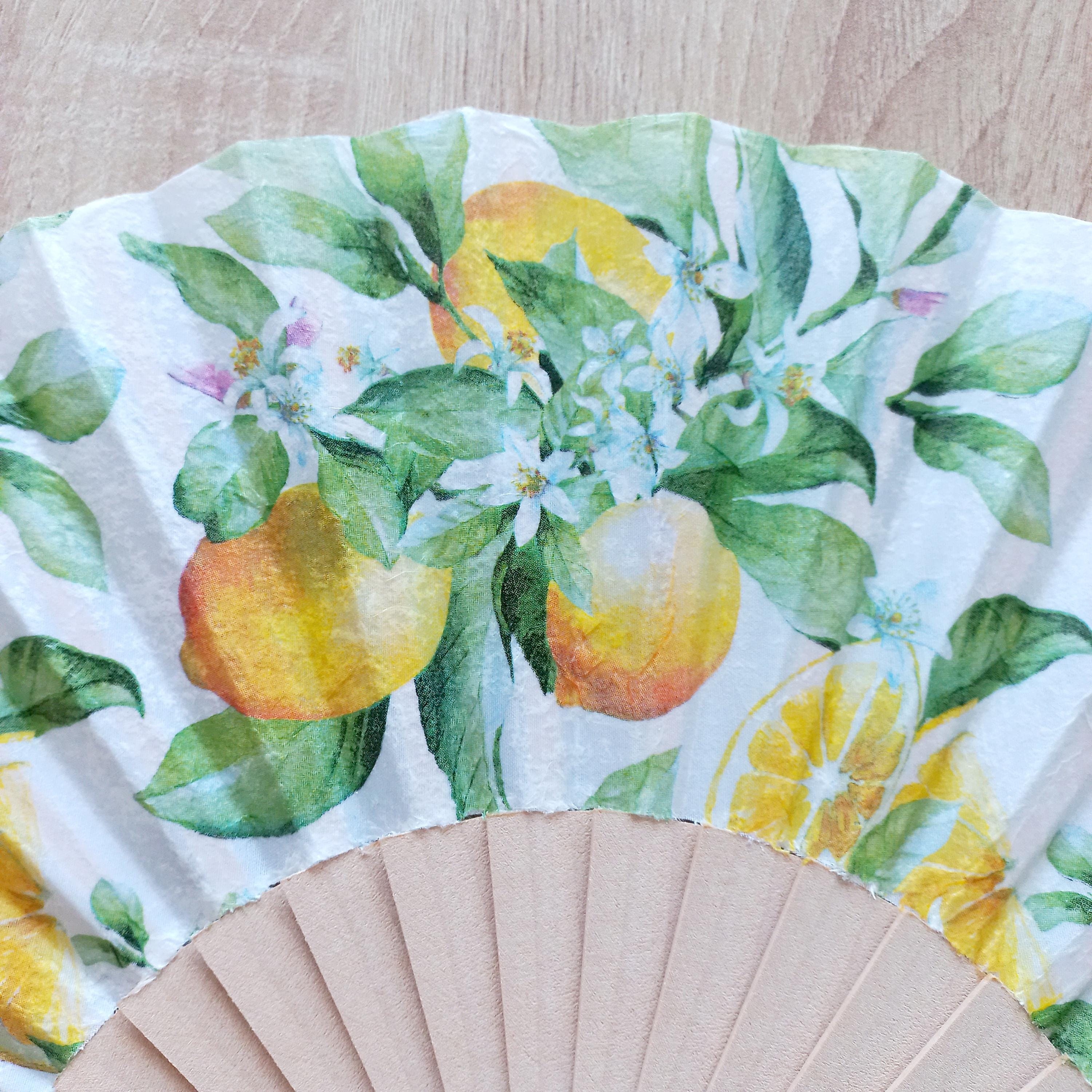 Lemons Hand Fan, Citric Folding Fan, Wedding Hand Fan, Scllop Handheld fan, Bride Hand Fan, Gift for Bridesmaid