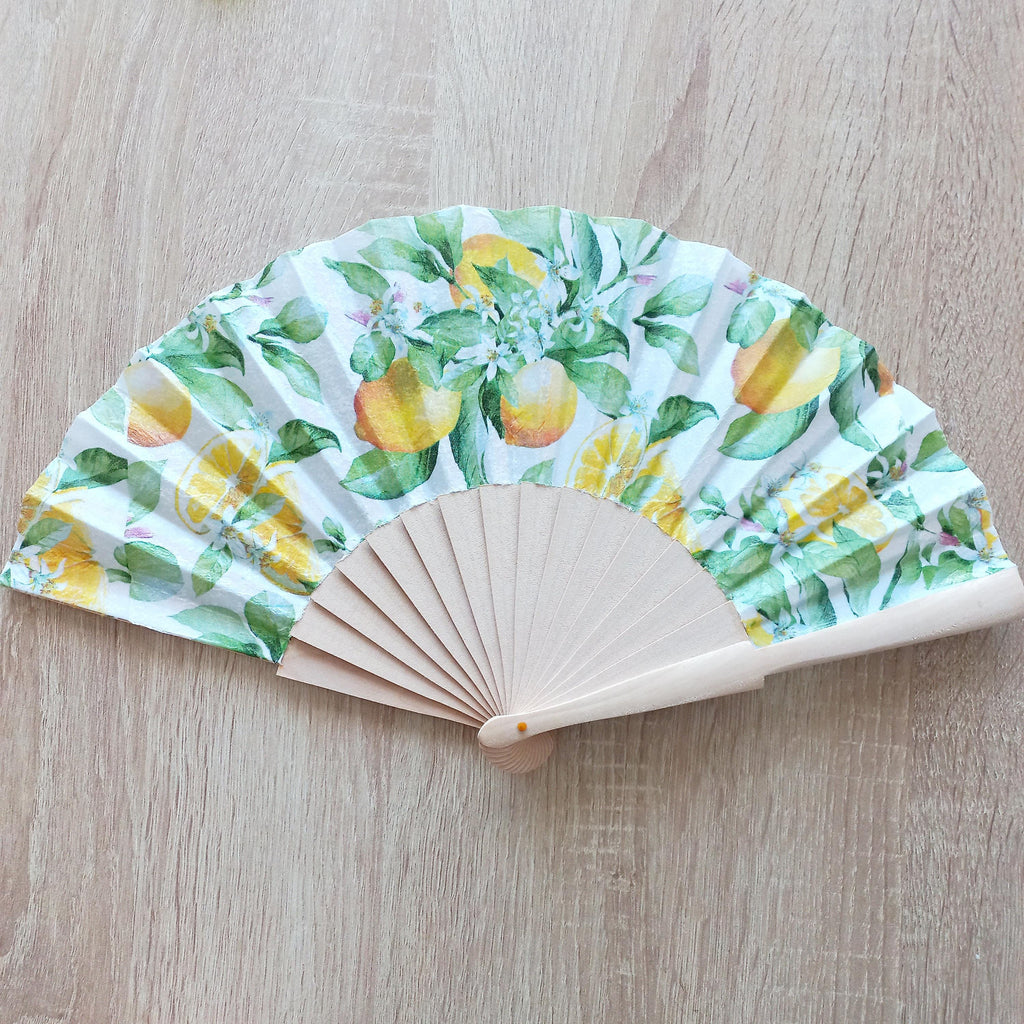 Lemons Hand Fan, Citric Folding Fan, Wedding Hand Fan, Scllop Handheld fan, Bride Hand Fan, Gift for Bridesmaid