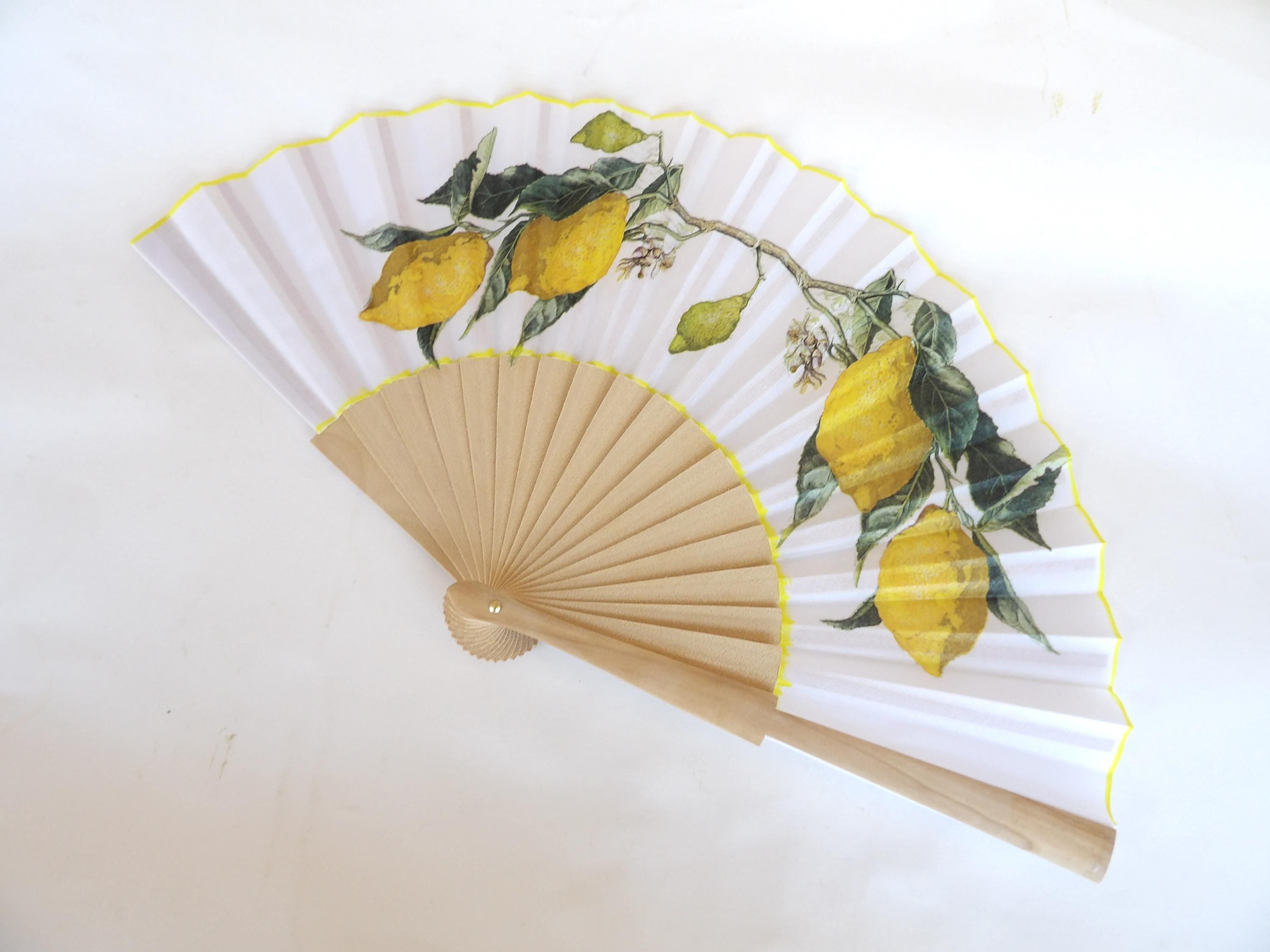 Lemon Hand Fan, Citric Folding Fan, Wedding Hand Fan, Scllop Handheld fan, Bride Hand Fan, Summer Accessory, Gift for Her