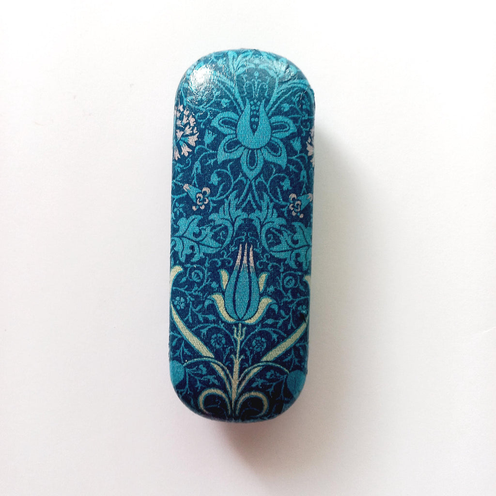 Tulip and Net Blue Eyeglass Case, Portable Hard Glasses Case, William Morris Eyeglass Protector, Adorable Eyeglasses Box,  Reading glasses