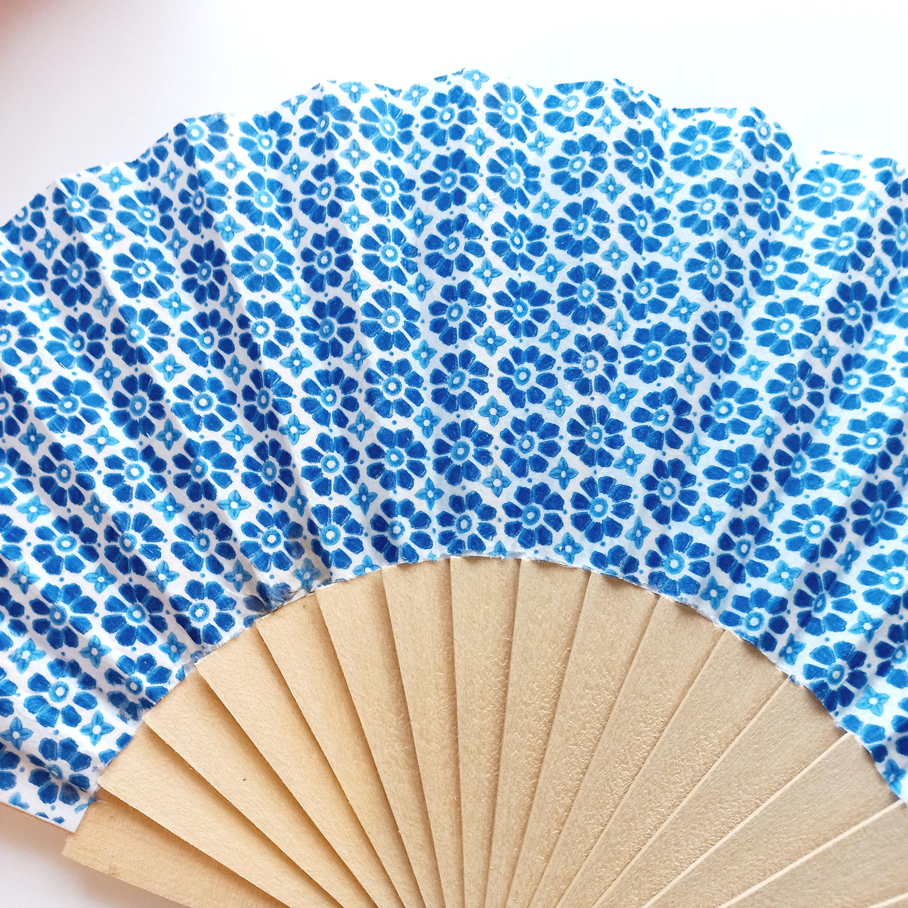 Mediterranean Blue Hand Fan, Floral Holding Fan, Wedding Day Accessory, Spanish Hand Fan, Something blue for bride, gift for mom
