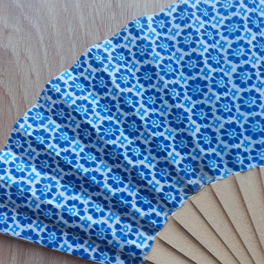 Mediterranean Blue Hand Fan, Floral Holding Fan, Wedding Day Accessory, Spanish Hand Fan, Something blue for bride, gift for mom