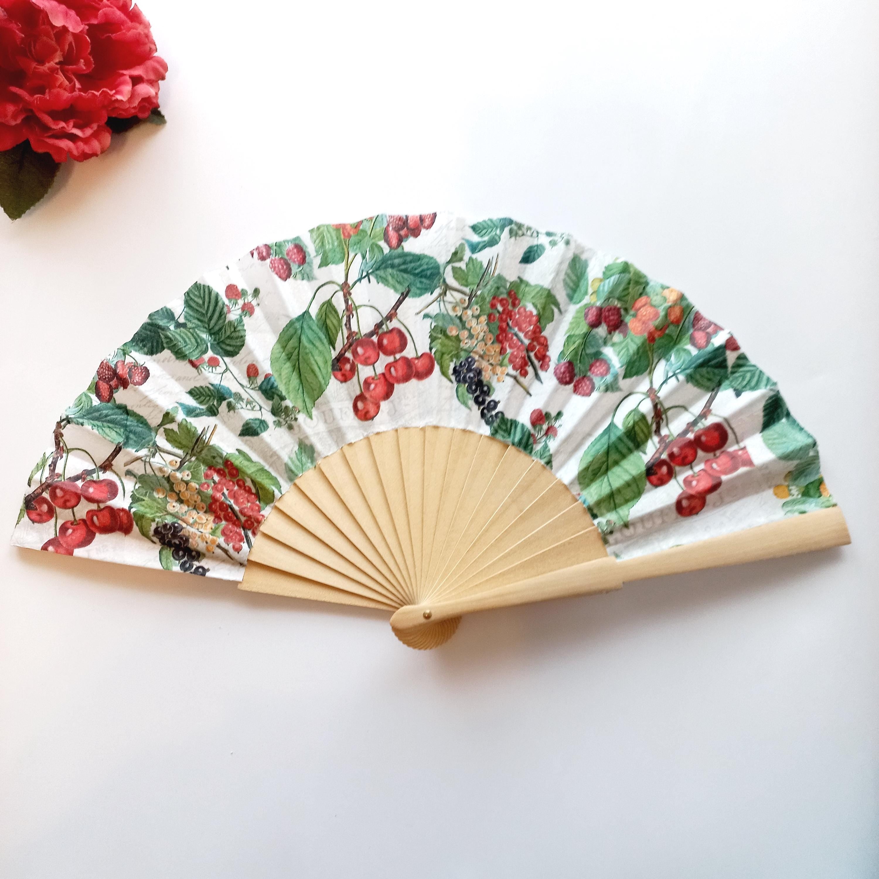 Handmade Fruit Hand Fan: Cherry & Raspberry Design
