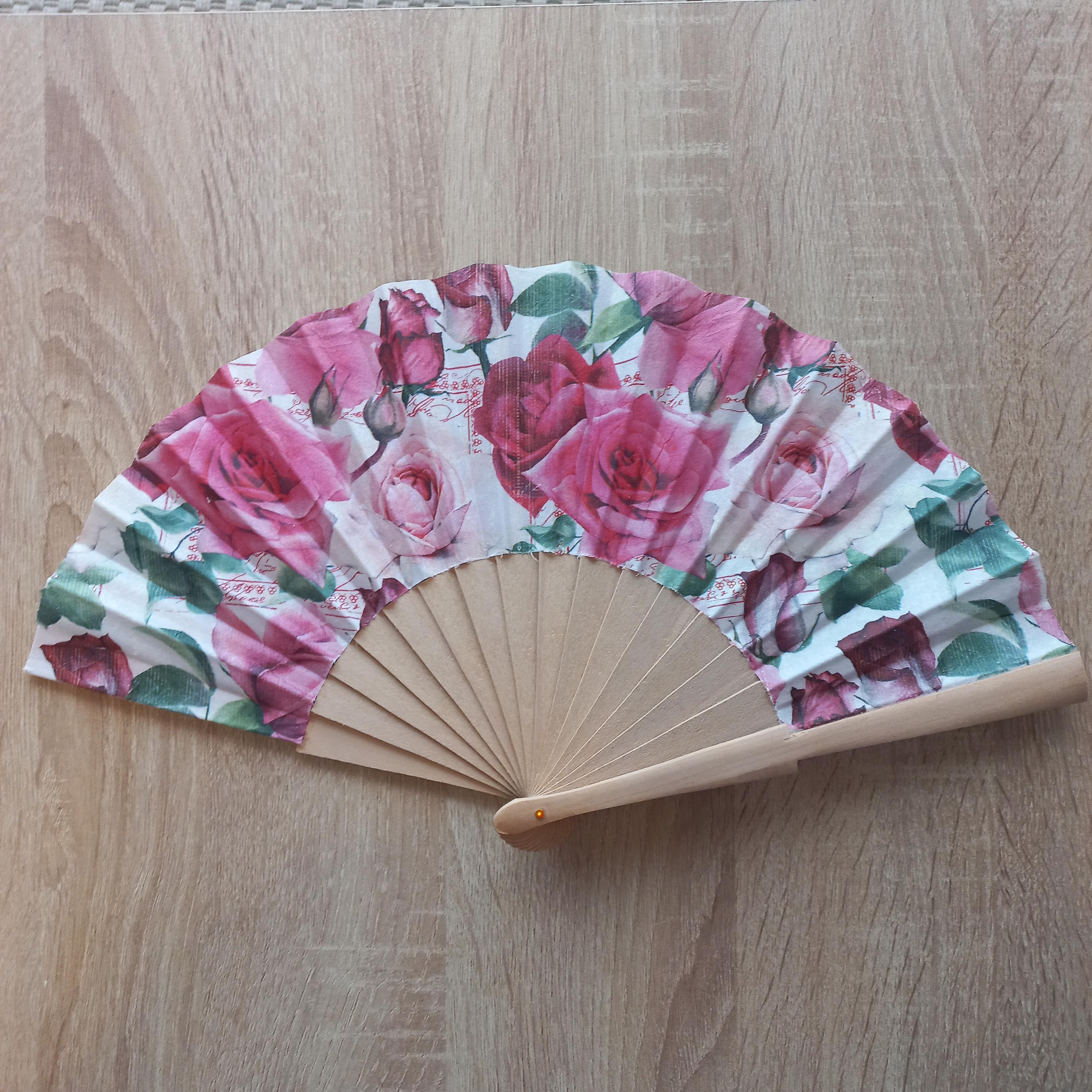 Pink Roses Spanish Hand Fan, Scallop Folding Fashion Accessory, Trendy Wedding Gift, Elegant Wedding Hand Fan