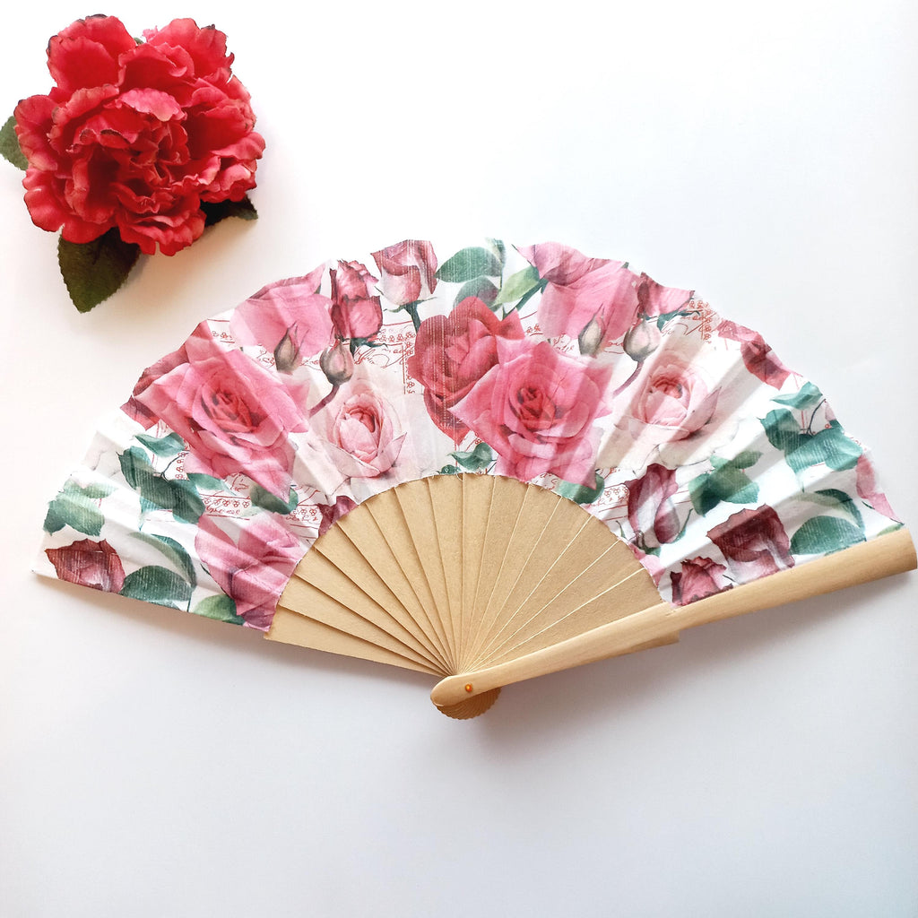 Pink Roses Spanish Hand Fan, Scallop Folding Fashion Accessory, Trendy Wedding Gift, Elegant Wedding Hand Fan