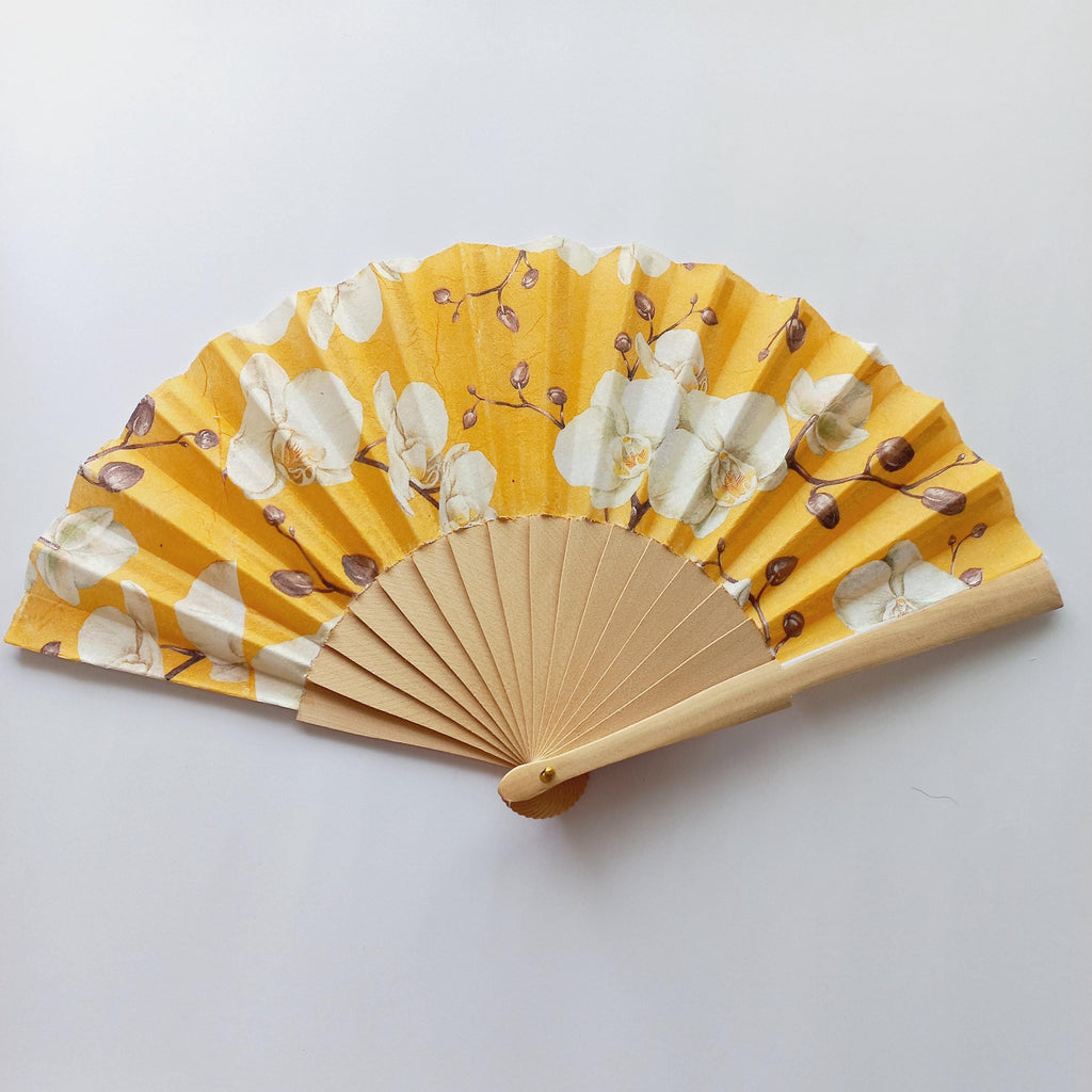 Orchid Flower Hand Fan, Wedding Dress Accessory, Bride Gift, White Orchid, Japanese Hand Fan, Woman Holding Hand Fan, Garden Party Favor