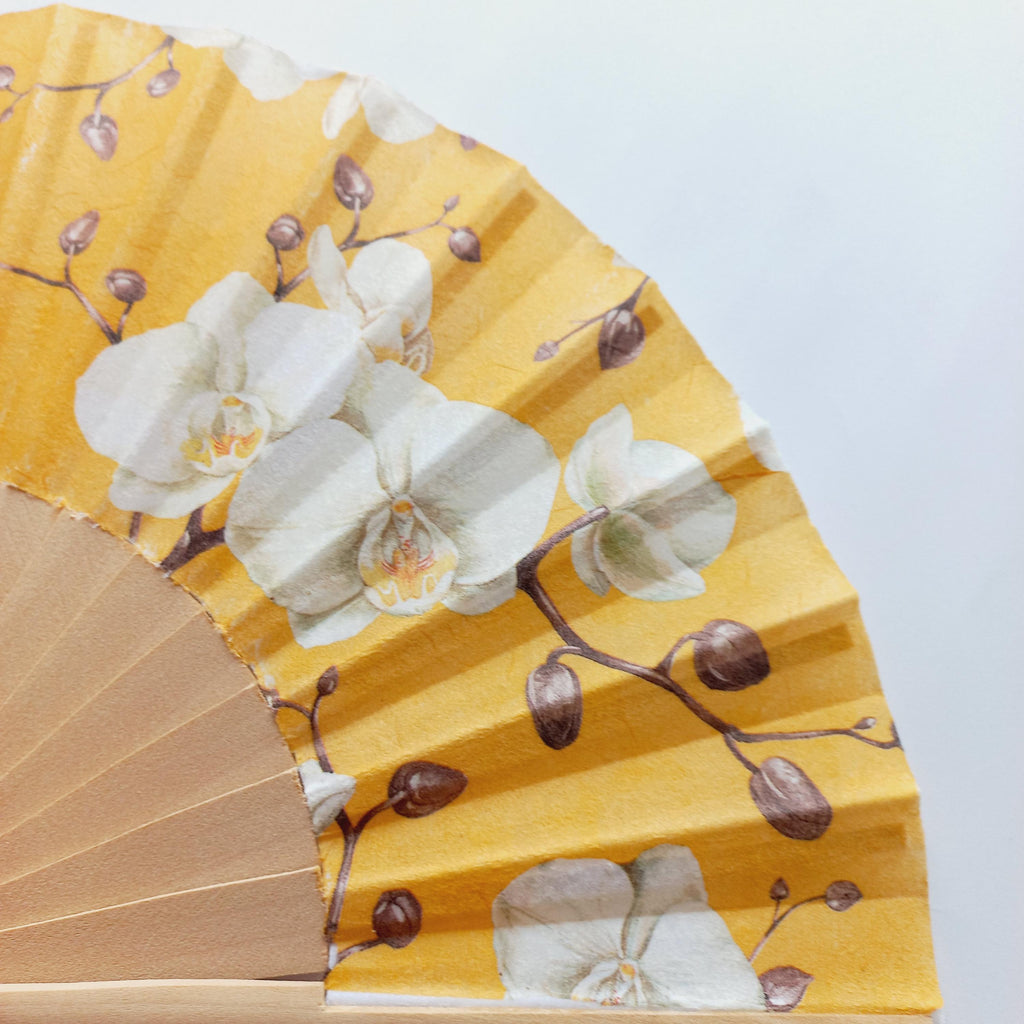 Orchid Flower Hand Fan, Wedding Dress Accessory, Bride Gift, White Orchid, Japanese Hand Fan, Woman Holding Hand Fan, Garden Party Favor
