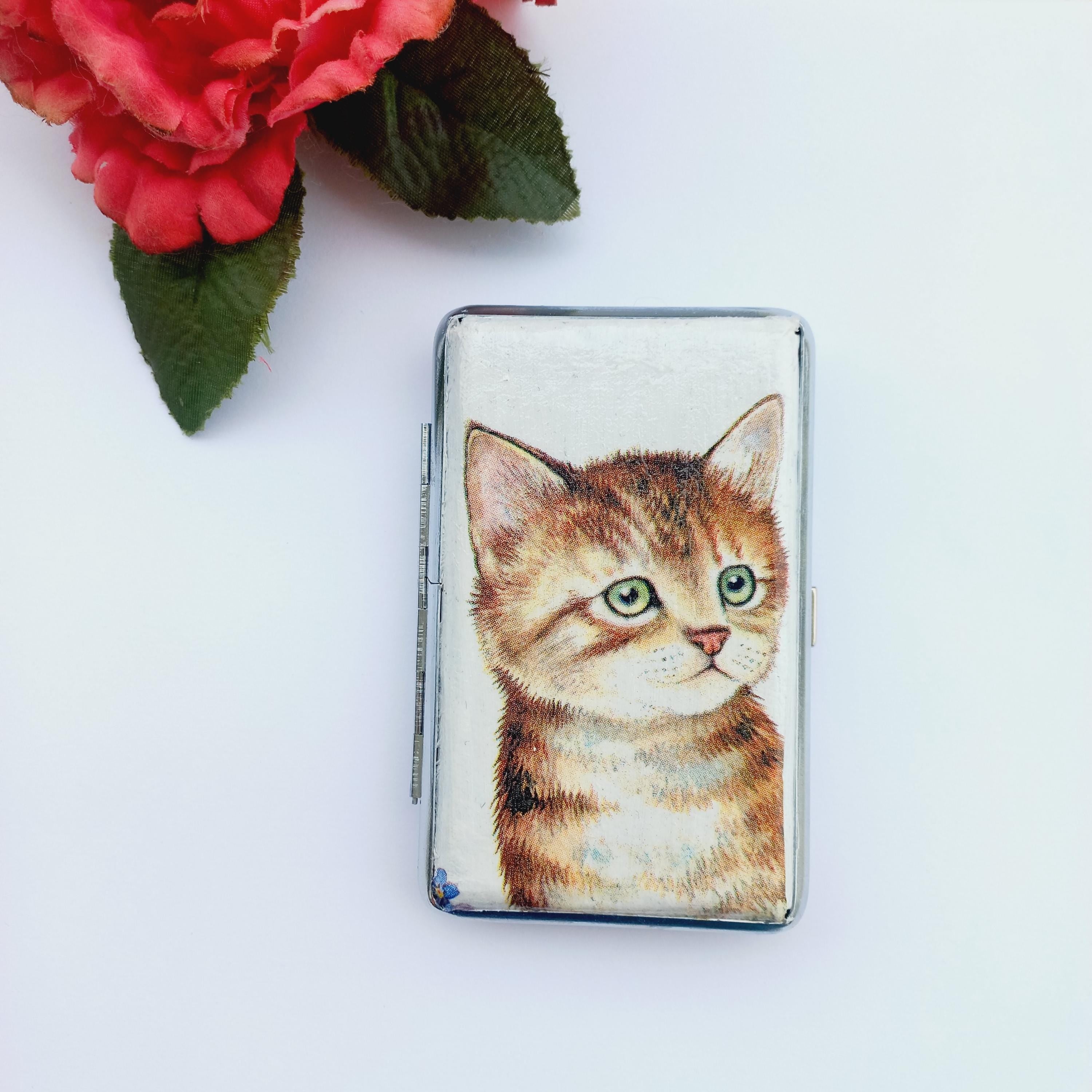 Cat Lovers Cigarrette Case, 100s slim Cigarette Box, Cute cats pattern, Animal Pattern, Business Card Case, Elegant Gift for Her