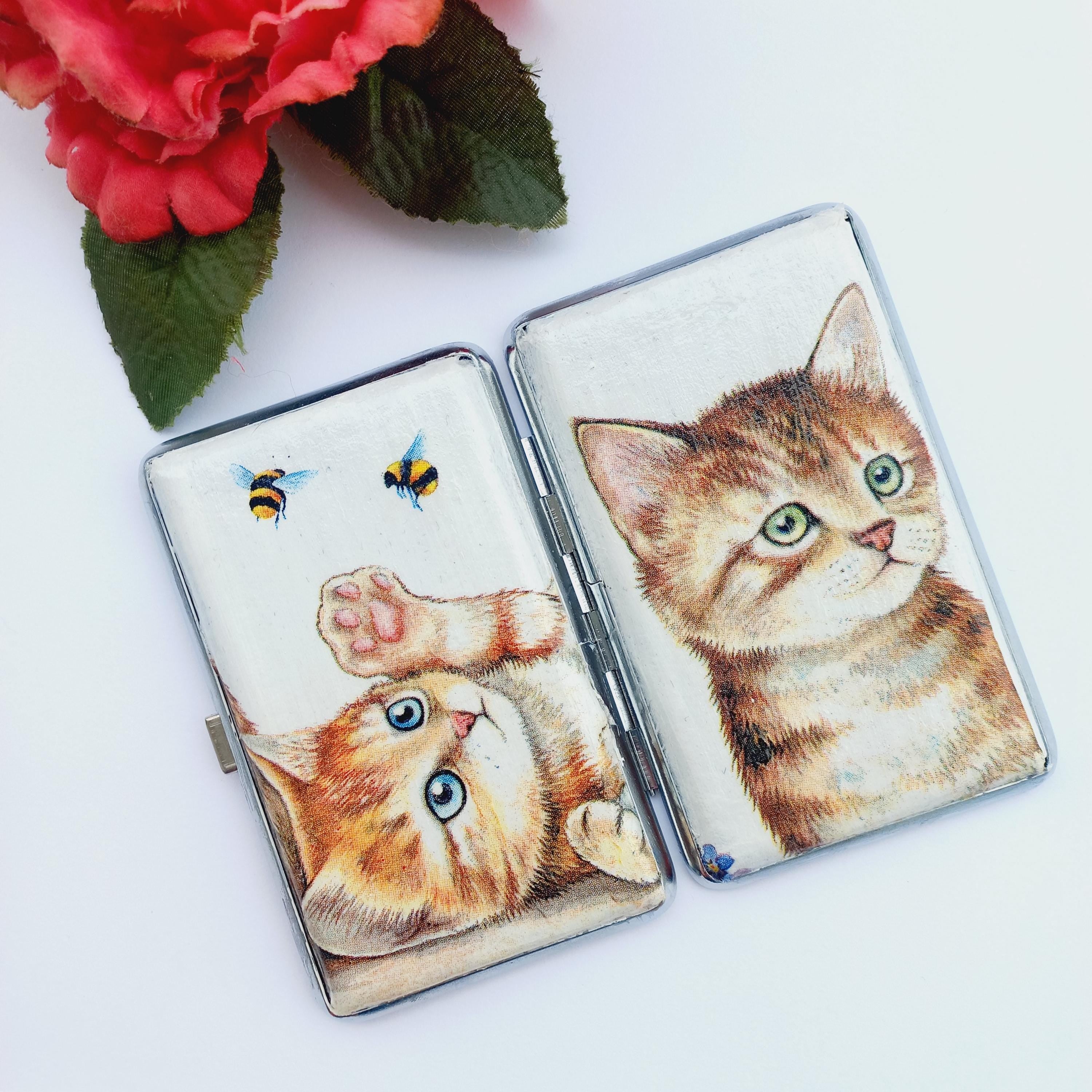 Cat Lovers Cigarrette Case, 100s slim Cigarette Box, Cute cats pattern, Animal Pattern, Business Card Case, Elegant Gift for Her