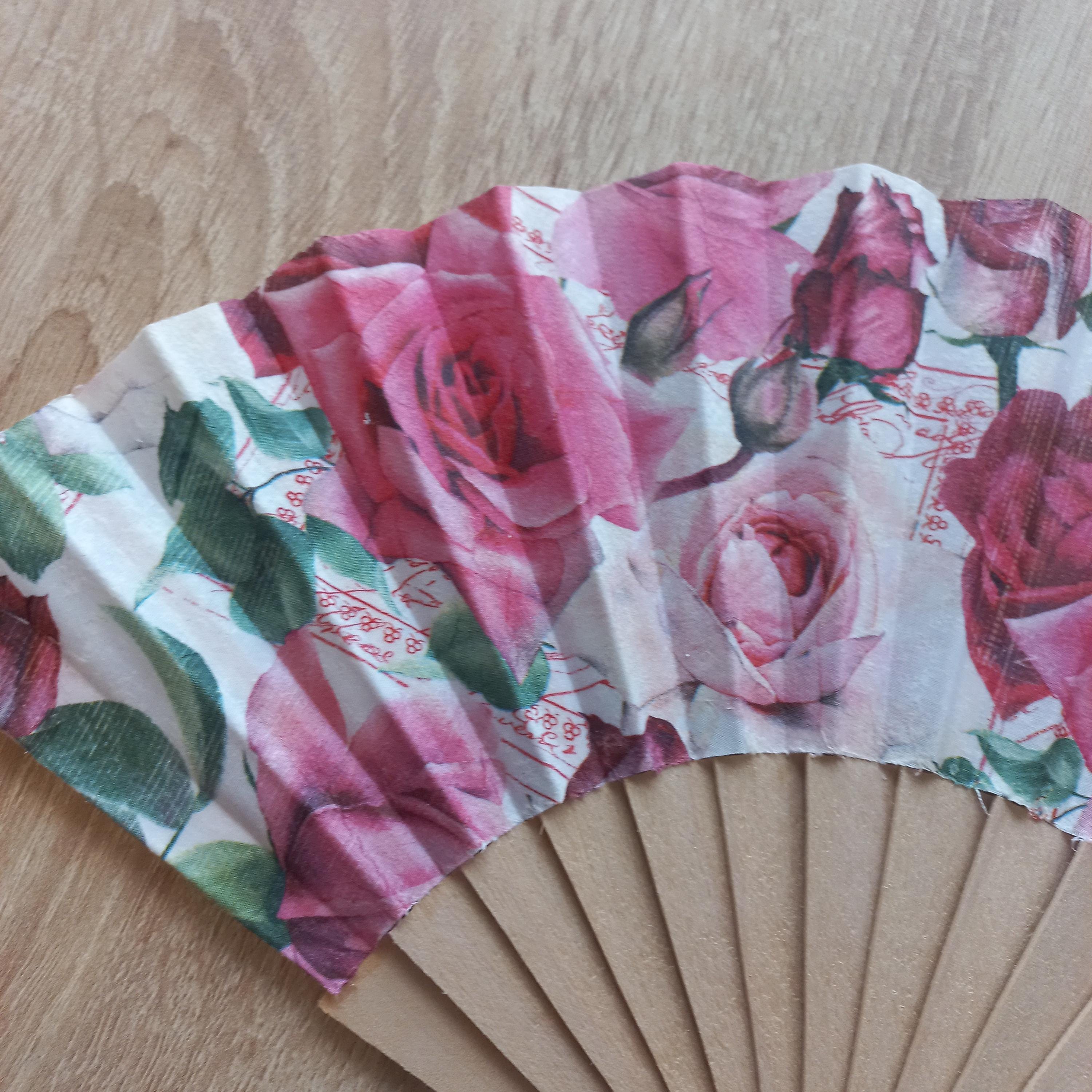 Pink Roses Spanish Hand Fan, Scallop Folding Fashion Accessory, Trendy Wedding Gift, Elegant Wedding Hand Fan
