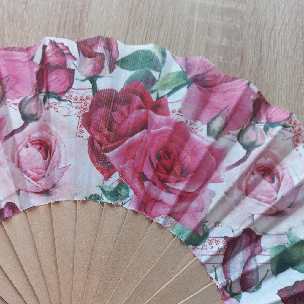 Pink Roses Spanish Hand Fan, Scallop Folding Fashion Accessory, Trendy Wedding Gift, Elegant Wedding Hand Fan