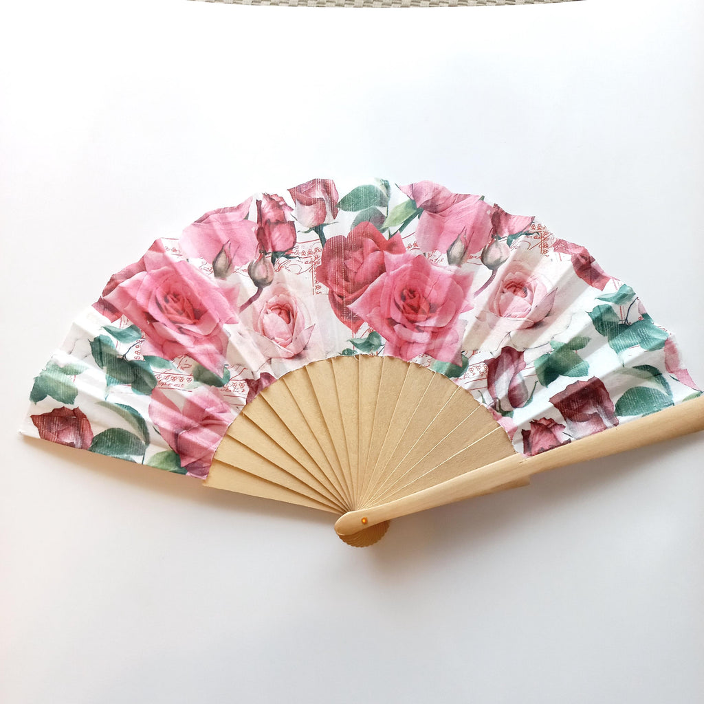 Pink Roses Spanish Hand Fan, Scallop Folding Fashion Accessory, Trendy Wedding Gift, Elegant Wedding Hand Fan