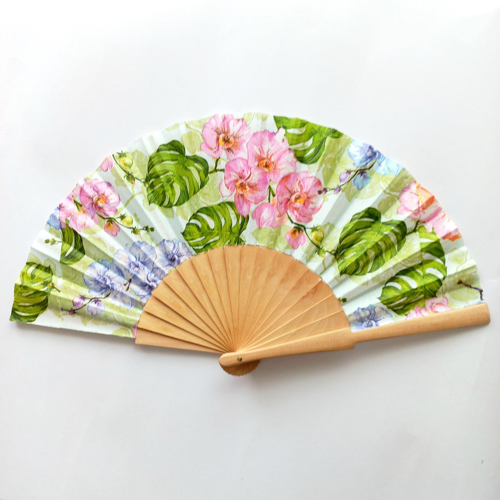 Orchid Flower Hand Fan, Wedding Dress Accessory, Bride Gift, Pink Orchid, Japanese Hand Fan, Woman Holding Hand Fan, Garden Party Favor