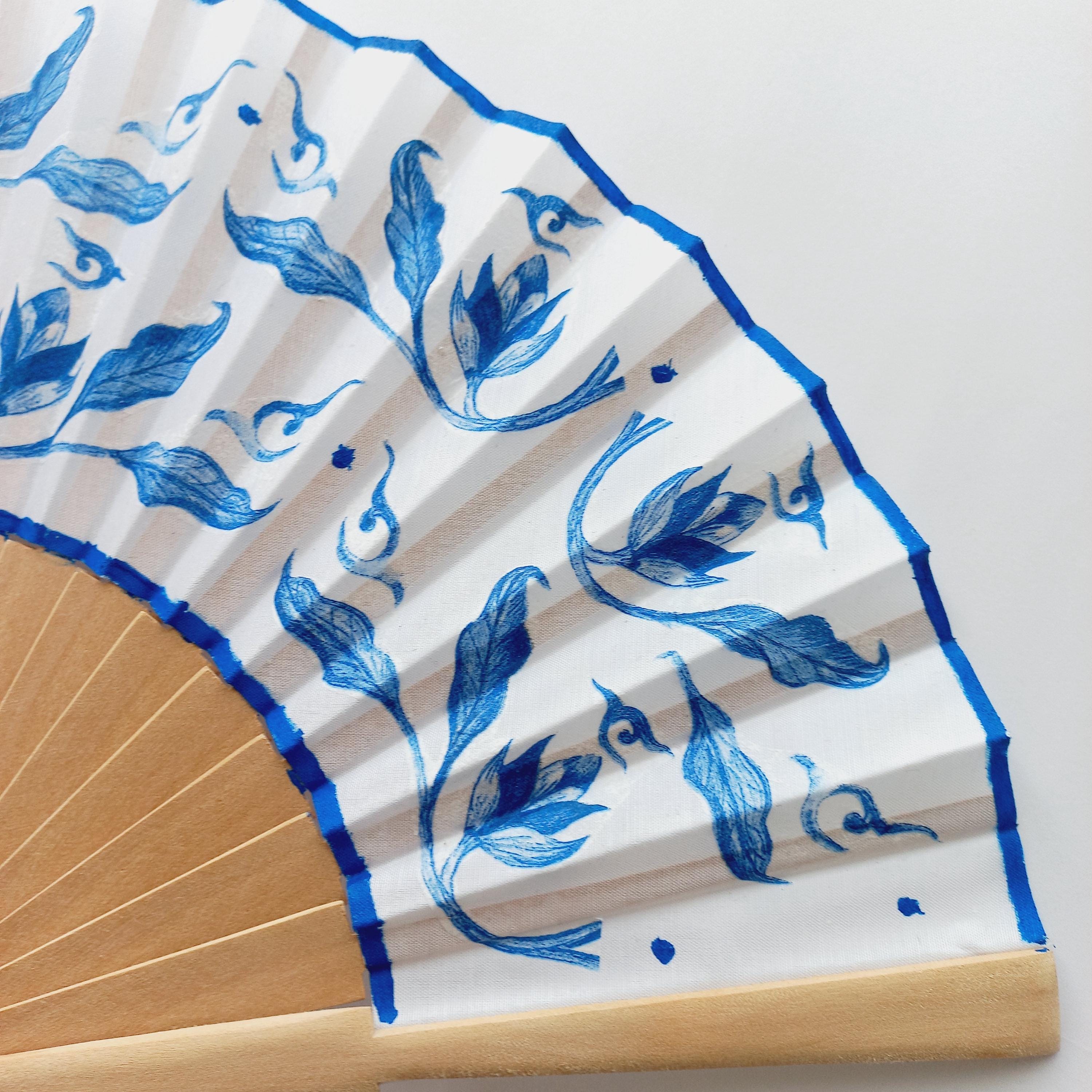 Blue Hand Fan, Floral Holding Fan, Evening or Wedding Dress Accessory, Spanish Hand Fan, Something blue for bride, gift for mom
