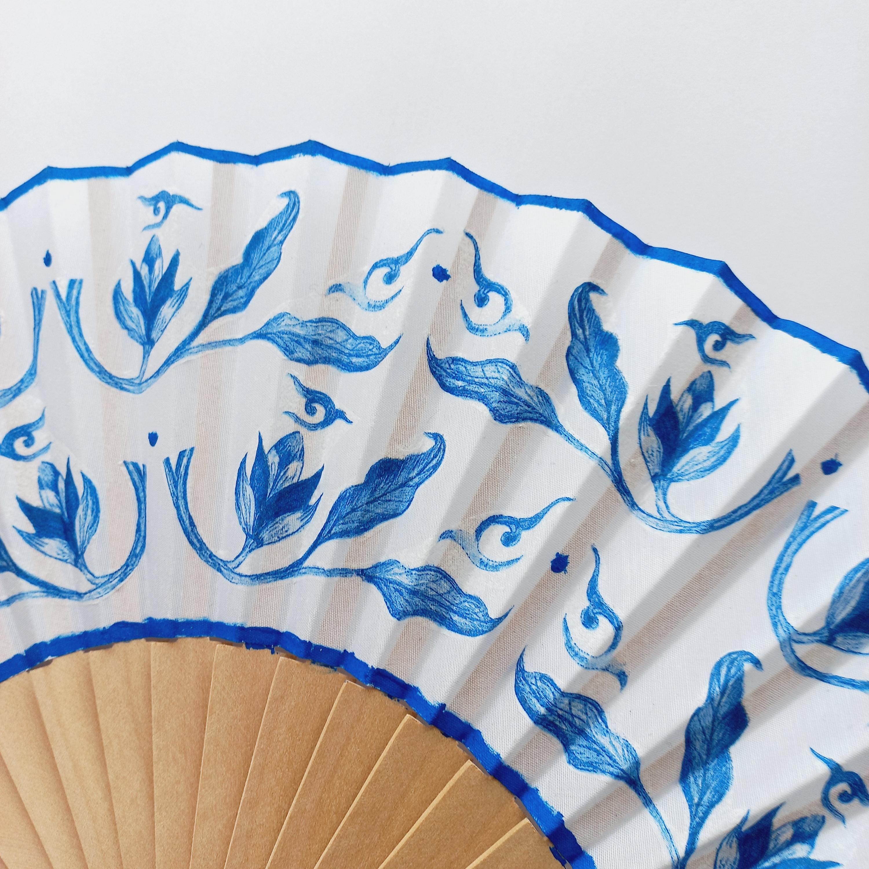 Blue Hand Fan, Floral Holding Fan, Evening or Wedding Dress Accessory, Spanish Hand Fan, Something blue for bride, gift for mom