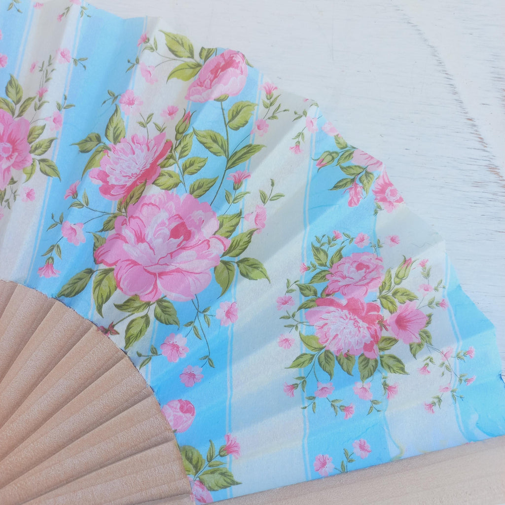 Floral Hand Fan with Pink Roses, Shabby Chic Fabric Folding Fan, Wedding Gift,  Romantic Garden Party FanRoses hand fan, Summer Accessory